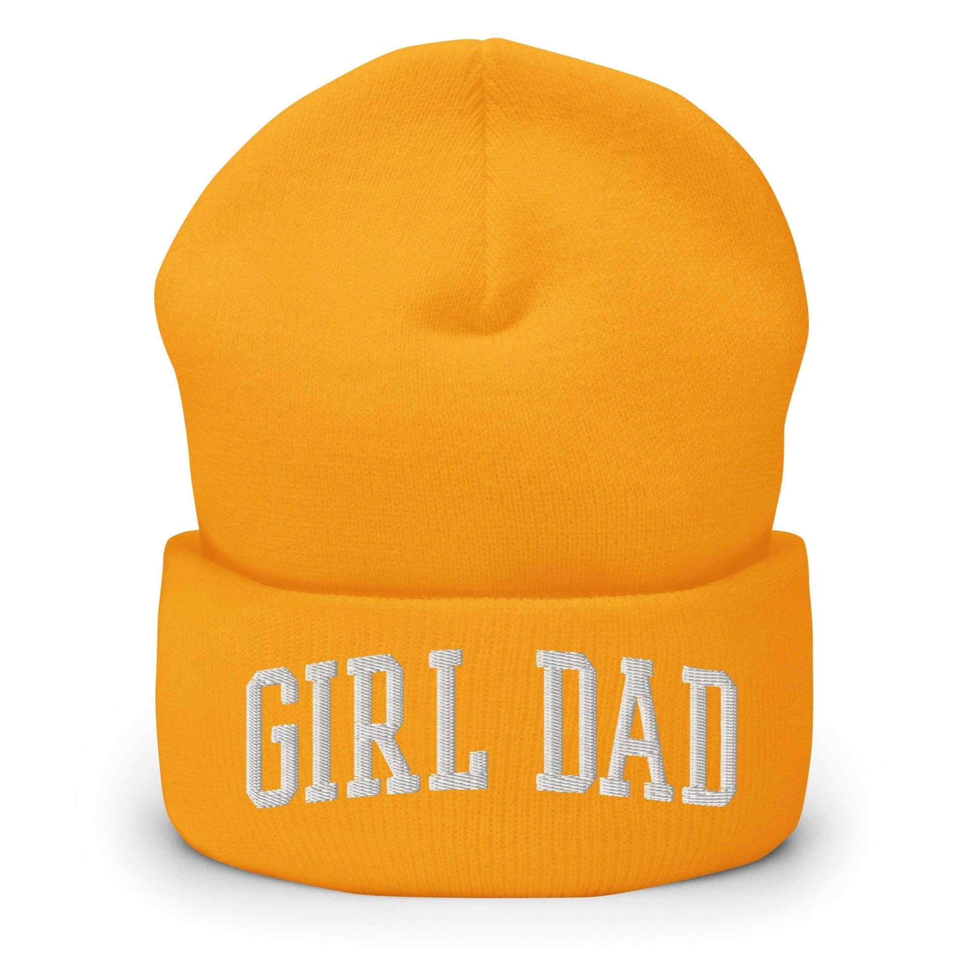 Girl Dad Varsity Letterman Block Embroidered Knit Cuffed Beanie Gold Beanies Capital Crowns Dad Hats Funny