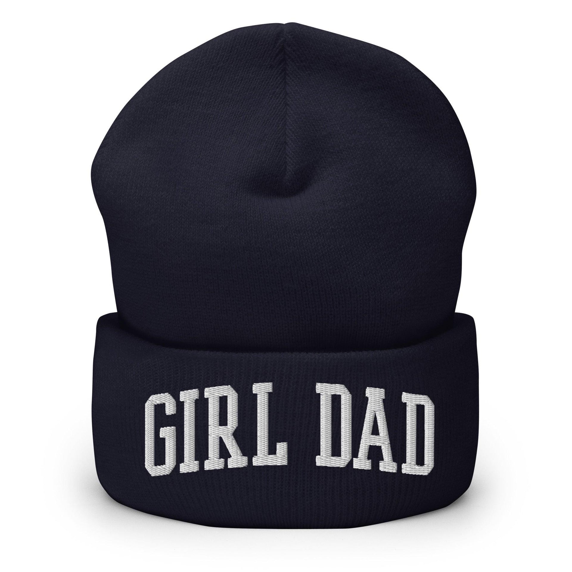 Girl Dad Varsity Letterman Block Embroidered Knit Cuffed Beanie Navy Beanies Capital Crowns Dad Hats Funny