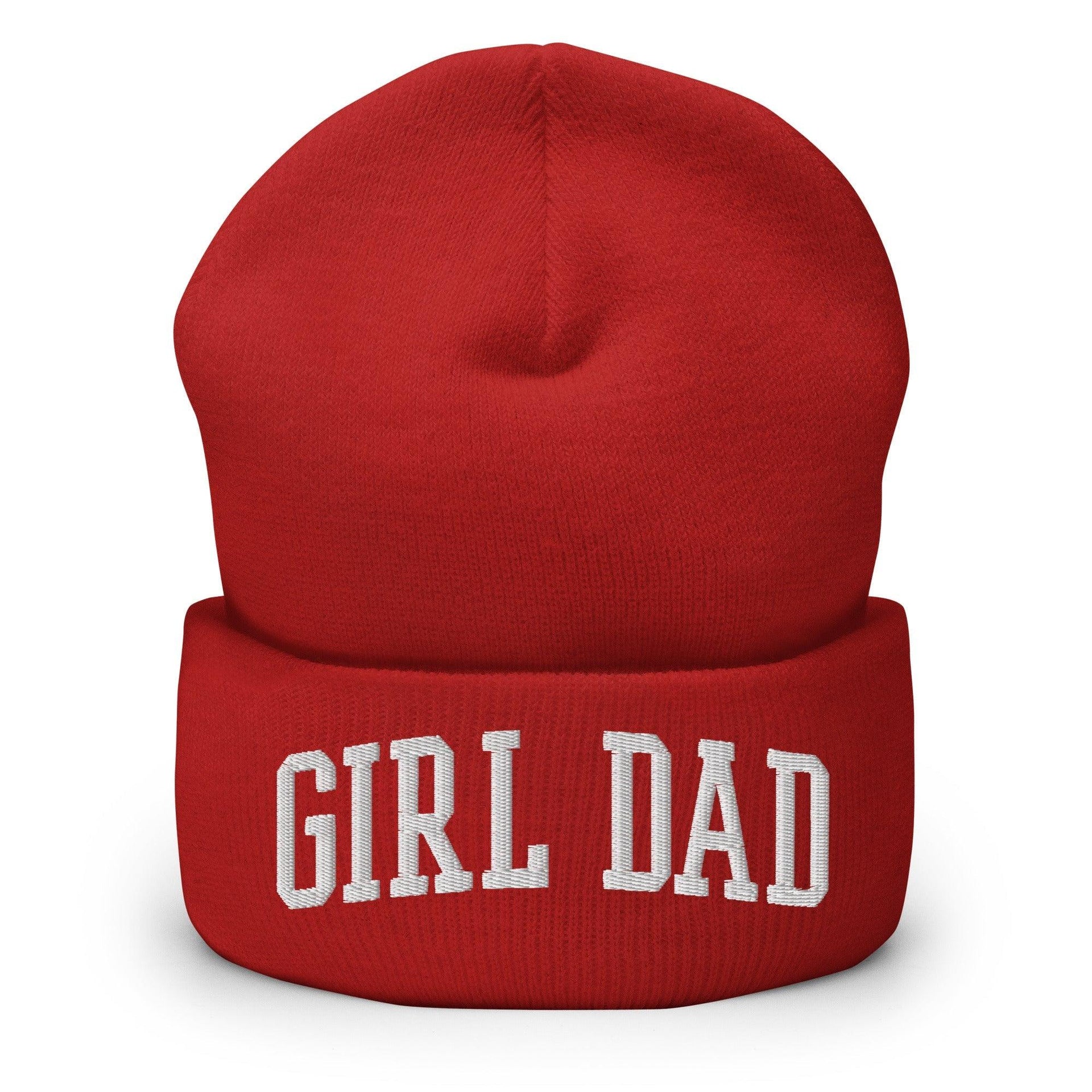 Girl Dad Varsity Letterman Block Embroidered Knit Cuffed Beanie Red Beanies Capital Crowns Dad Hats Funny