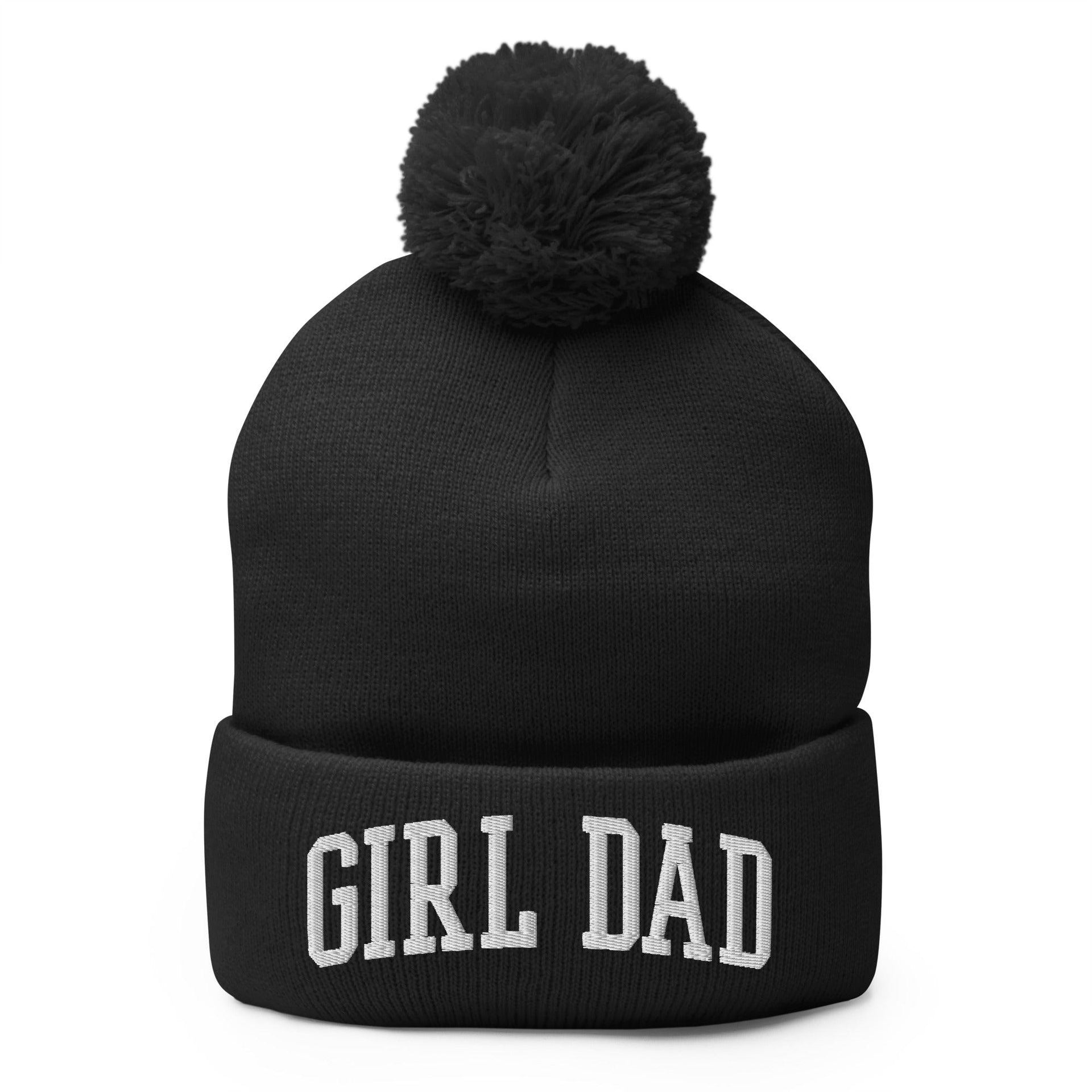 Girl Dad Varsity Letterman Block Embroidered Knit Pom Pom Beanie Black Beanies Capital Crowns Dad Hats Funny