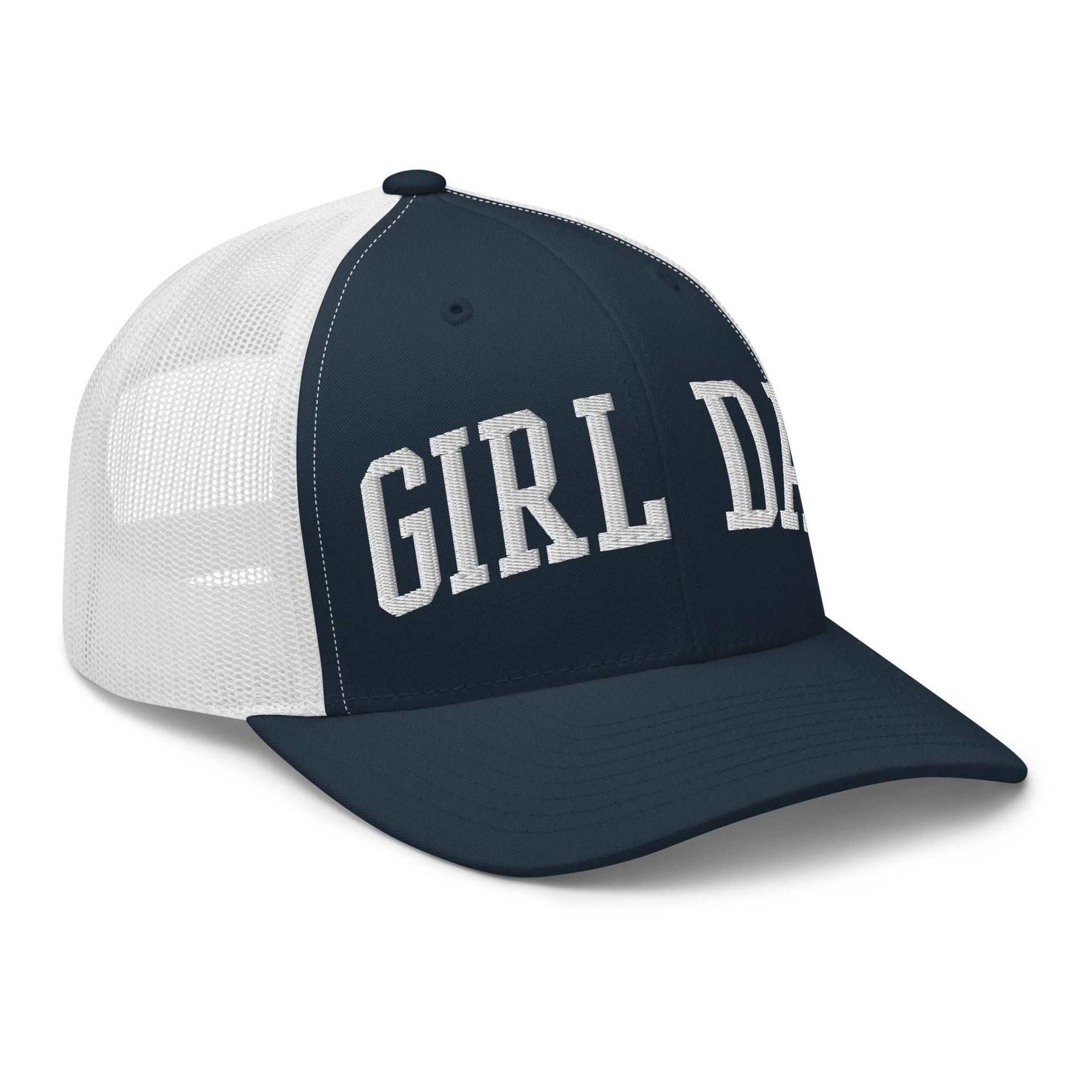 Girl Dad Varsity Letterman Embroidered Mesh Trucker Hat Capital Crowns Dad Hats Funny Trucker Hats