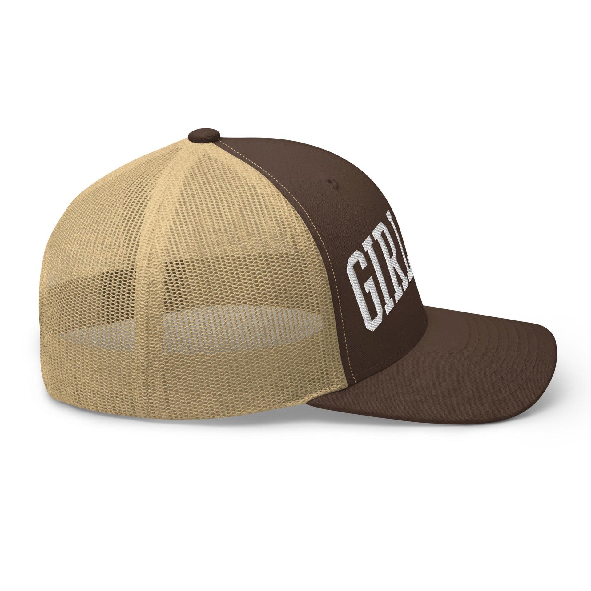 Girl Dad Varsity Letterman Embroidered Mesh Trucker Hat Capital Crowns Dad Hats Funny Trucker Hats