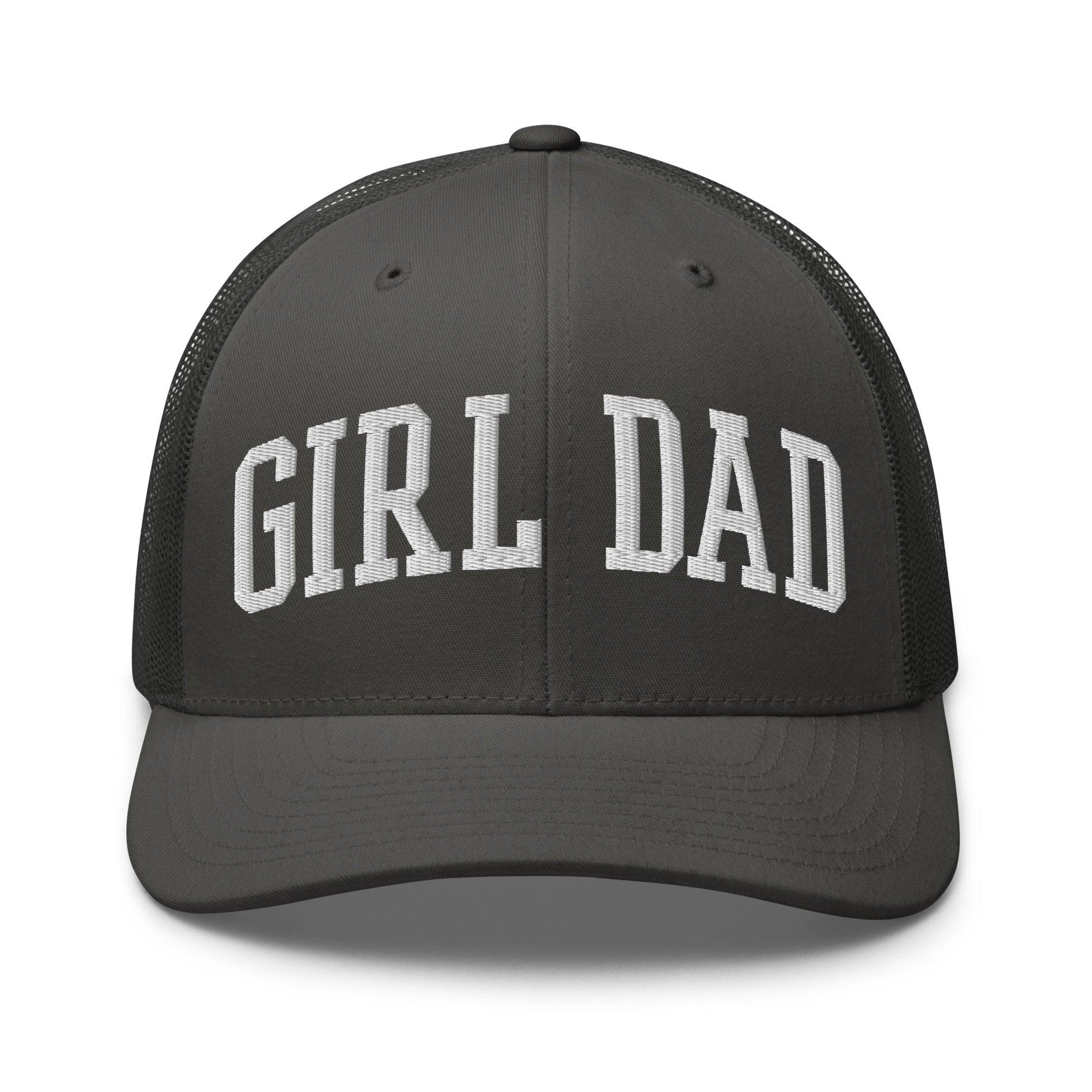 Girl Dad Varsity Letterman Embroidered Mesh Trucker Hat Charcoal Capital Crowns Dad Hats Funny Trucker Hats