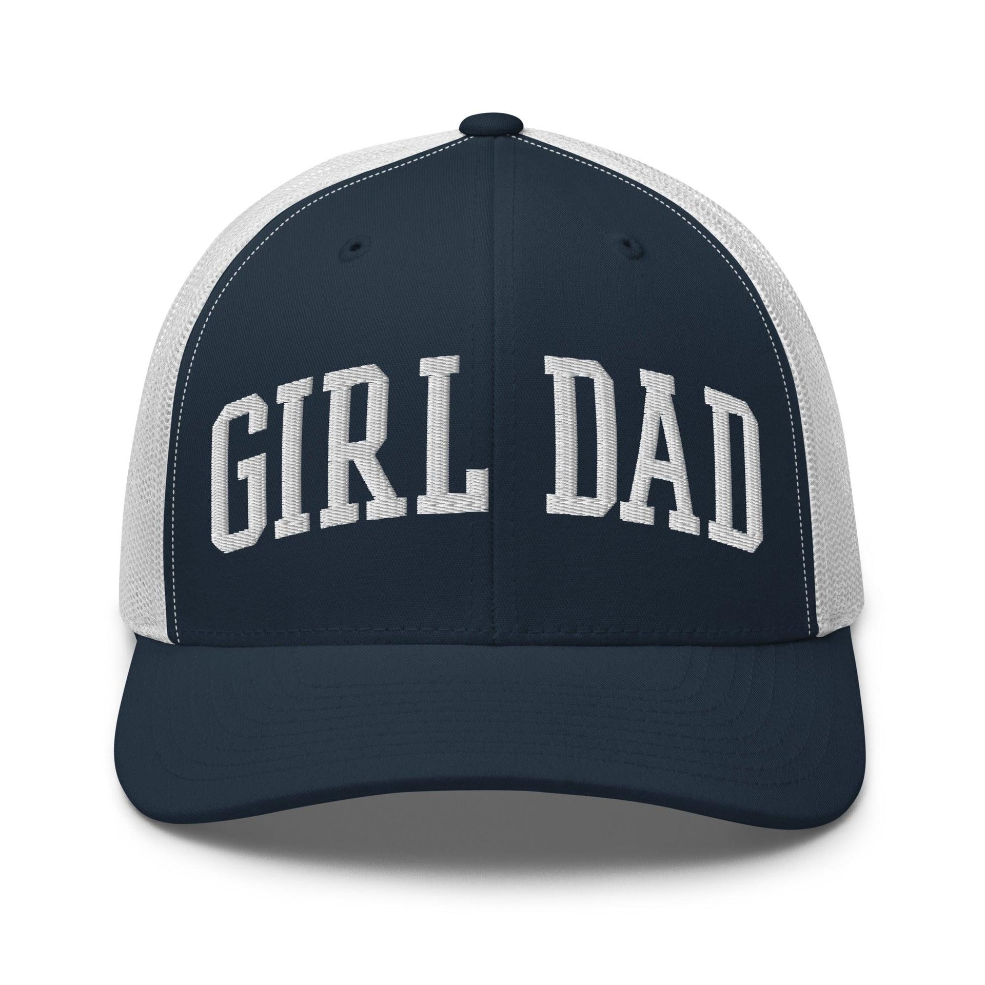 Girl Dad Varsity Letterman Embroidered Mesh Trucker Hat Navy White Capital Crowns Dad Hats Funny Trucker Hats