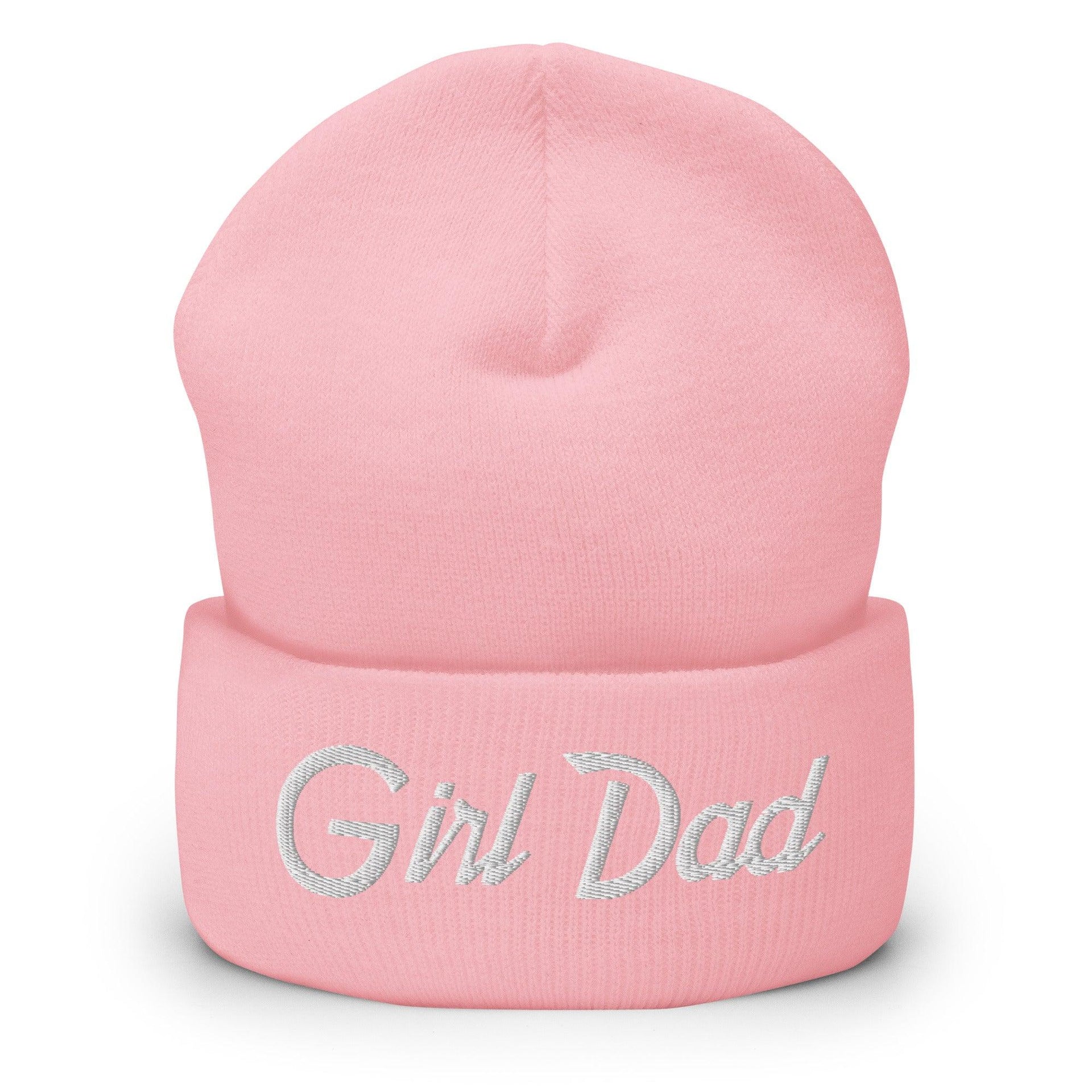 Girl Dad Vintage Sports Script Embroidered Knit Cuffed Beanie Baby Pink Beanies Capital Crowns Dad Hats Funny