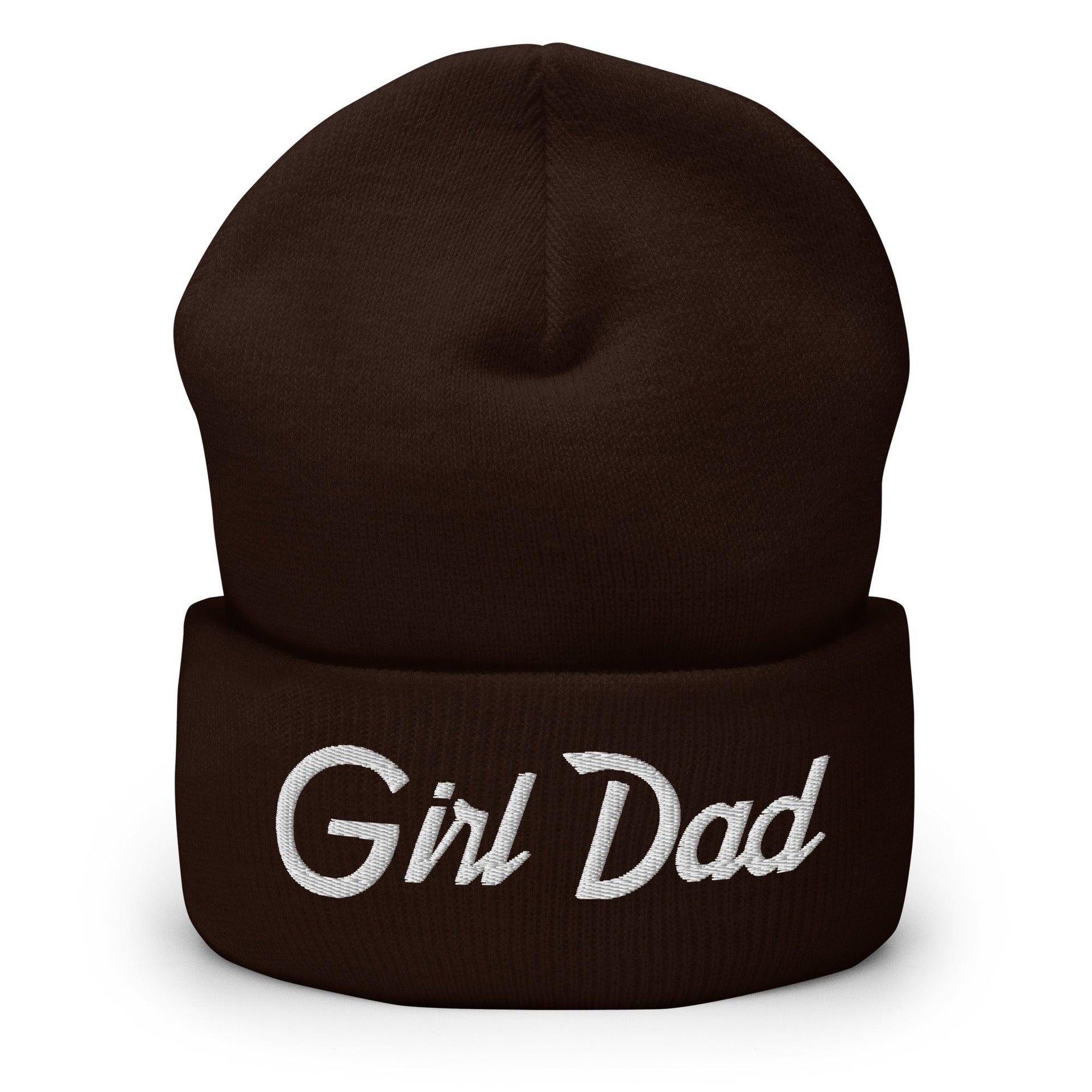 Girl Dad Vintage Sports Script Embroidered Knit Cuffed Beanie Brown Beanies Capital Crowns Dad Hats Funny