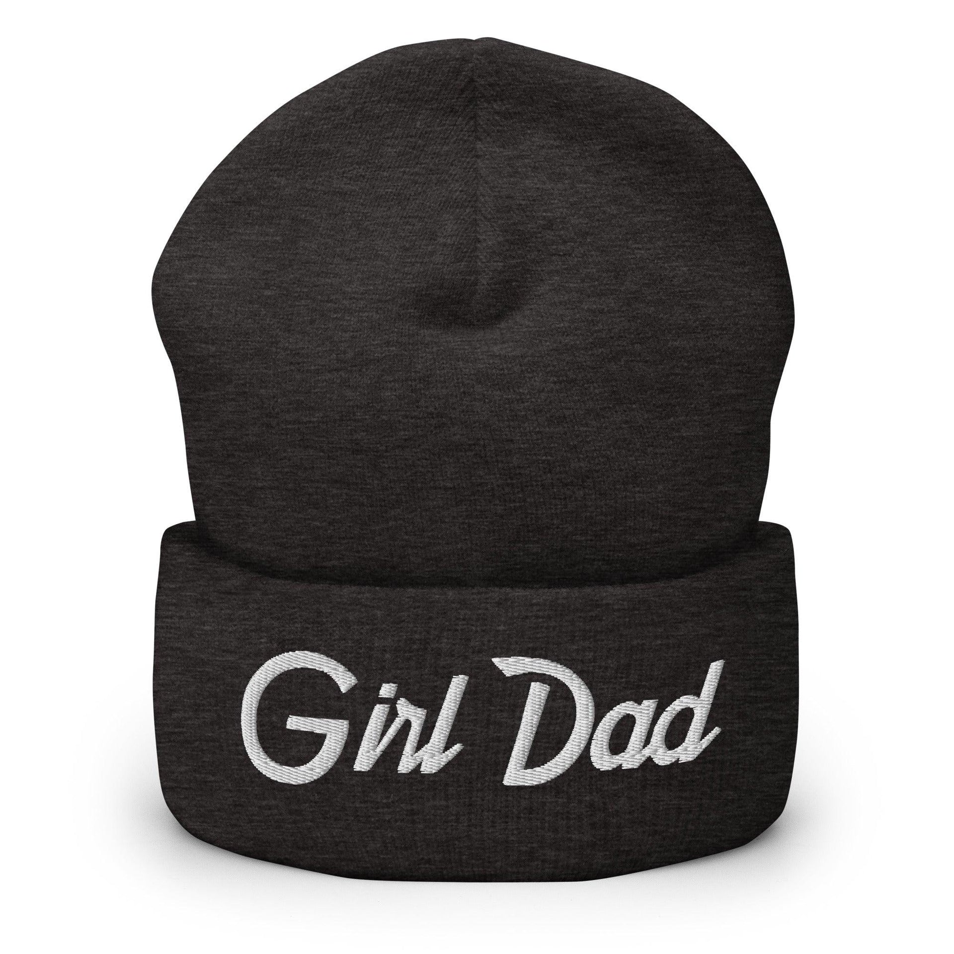 Girl Dad Vintage Sports Script Embroidered Knit Cuffed Beanie Dark Grey Beanies Capital Crowns Dad Hats Funny