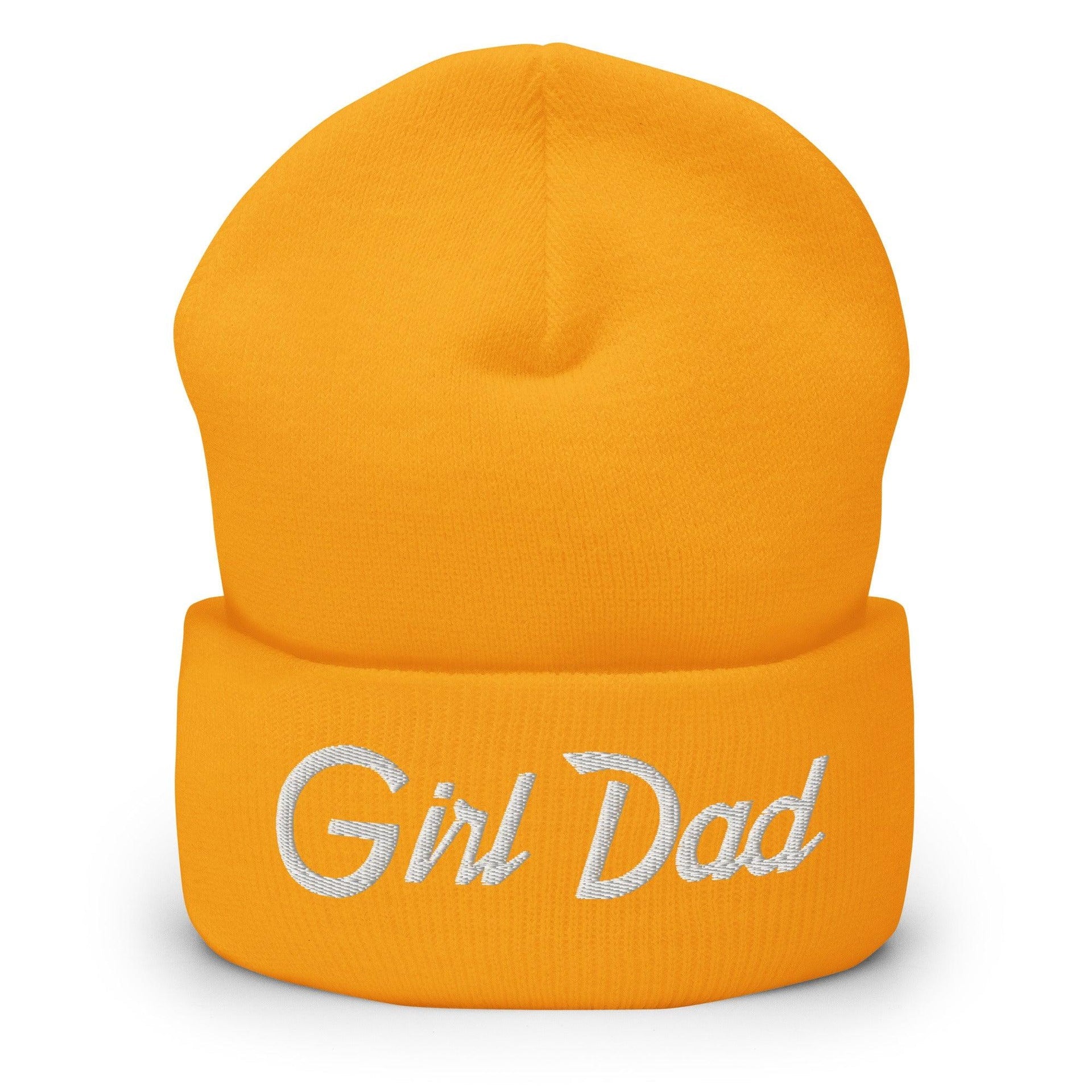 Girl Dad Vintage Sports Script Embroidered Knit Cuffed Beanie Gold Beanies Capital Crowns Dad Hats Funny