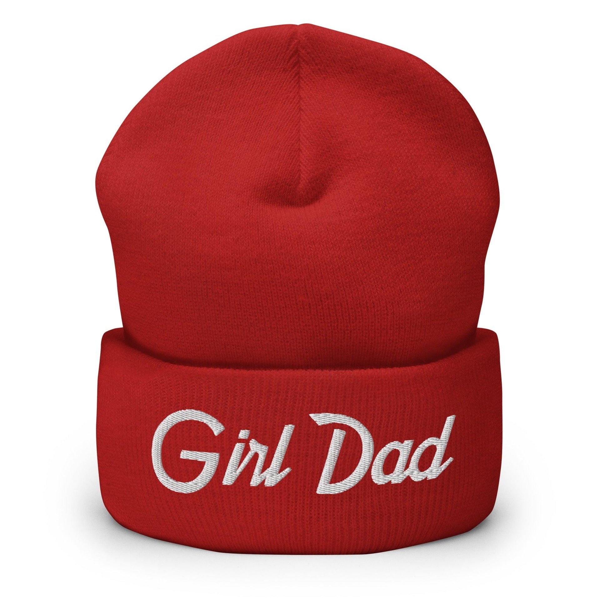 Girl Dad Vintage Sports Script Embroidered Knit Cuffed Beanie Red Beanies Capital Crowns Dad Hats Funny