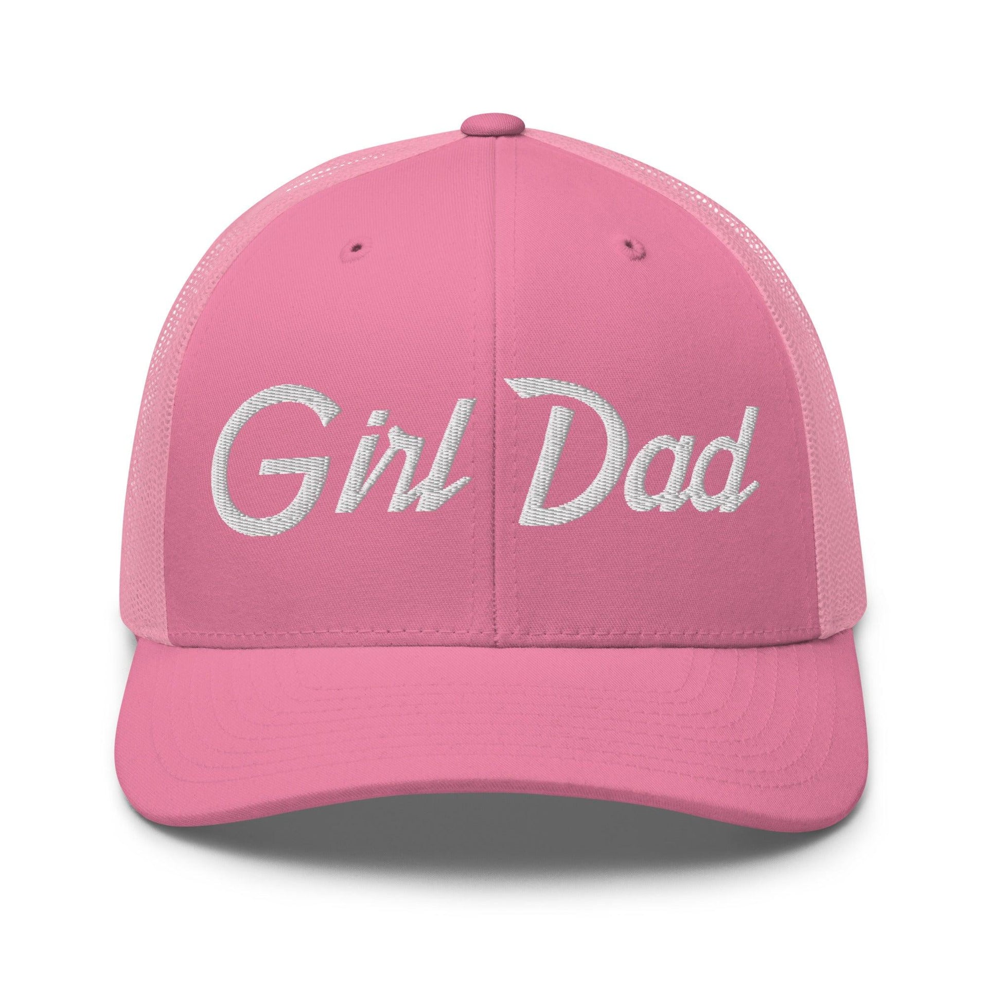 Girl Dad Vintage Sports Script Embroidered Mesh Trucker Hat Pink Capital Crowns Dad Hats Funny Trucker Hats