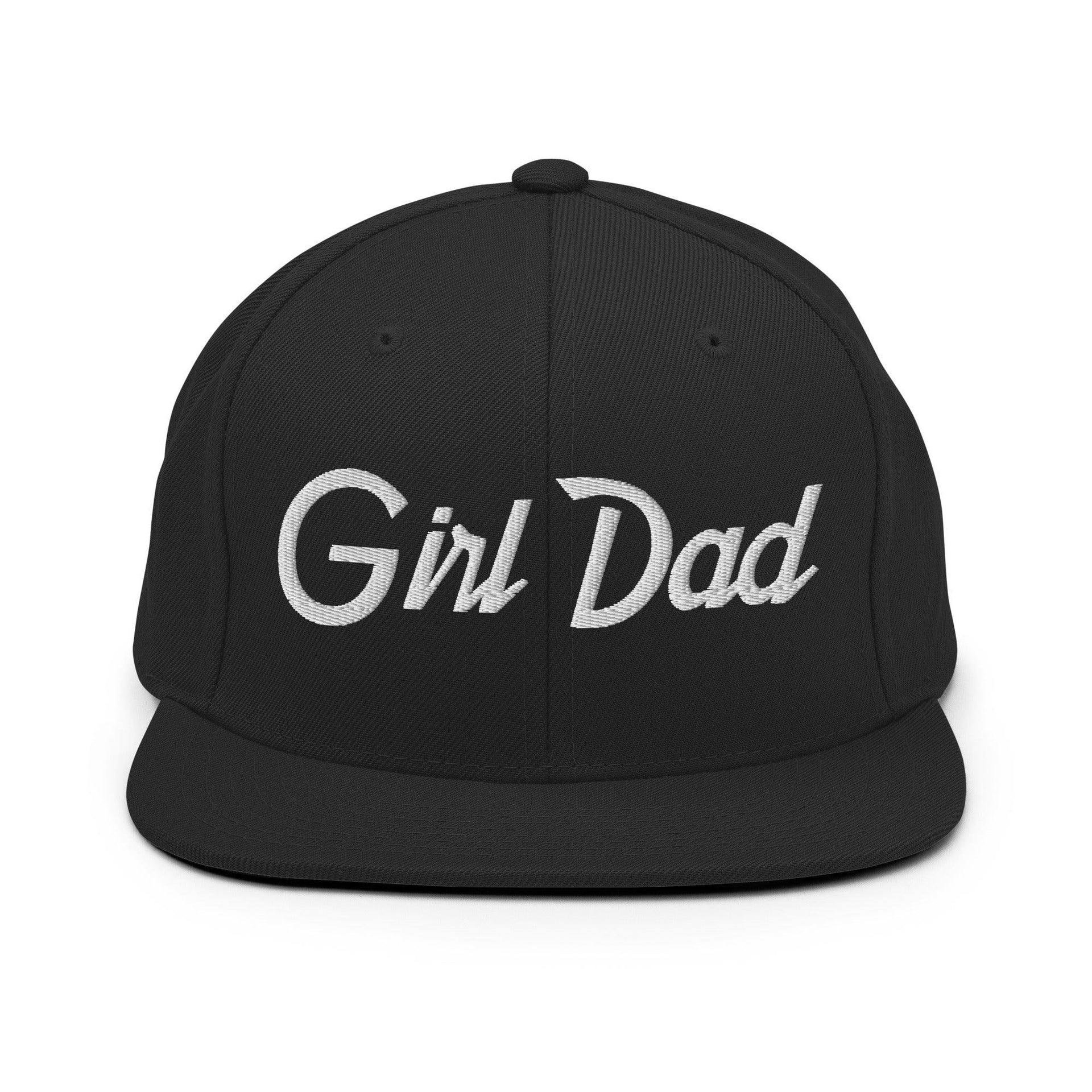 Girl Dad Vintage Sports Script Flat Bill Brim Snapback Hat Black Capital Crowns Dad Hats Funny Snapback Hats
