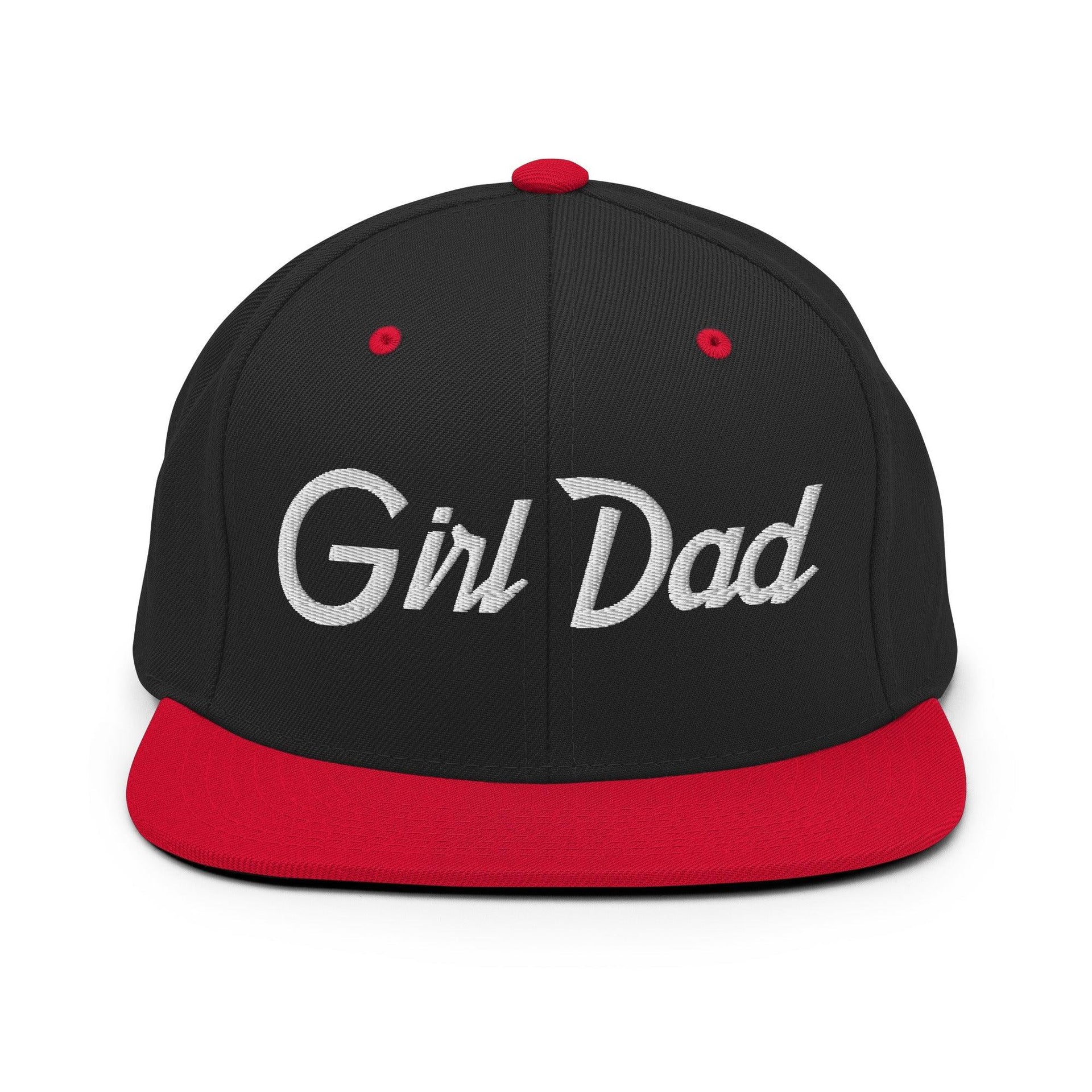 Girl Dad Vintage Sports Script Flat Bill Brim Snapback Hat Black Red Capital Crowns Dad Hats Funny Snapback Hats