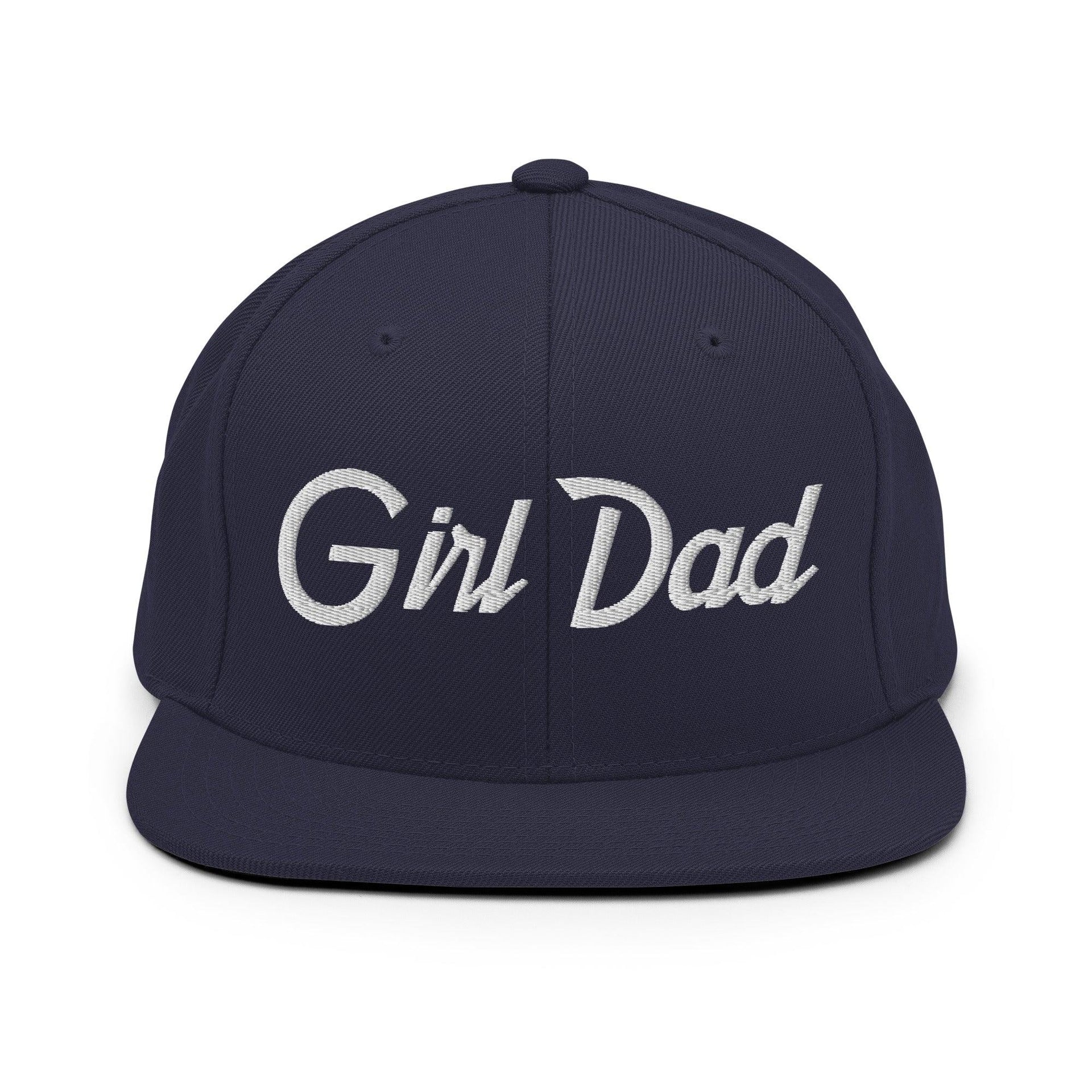 Girl Dad Vintage Sports Script Flat Bill Brim Snapback Hat Navy Capital Crowns Dad Hats Funny Snapback Hats