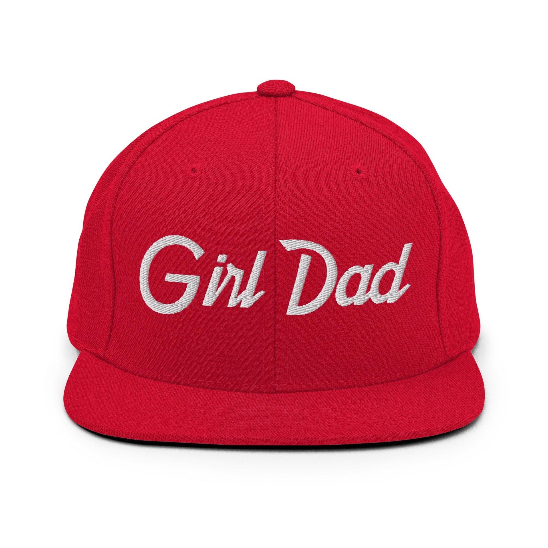 Girl Dad Vintage Sports Script Flat Bill Brim Snapback Hat Red Capital Crowns Dad Hats Funny Snapback Hats