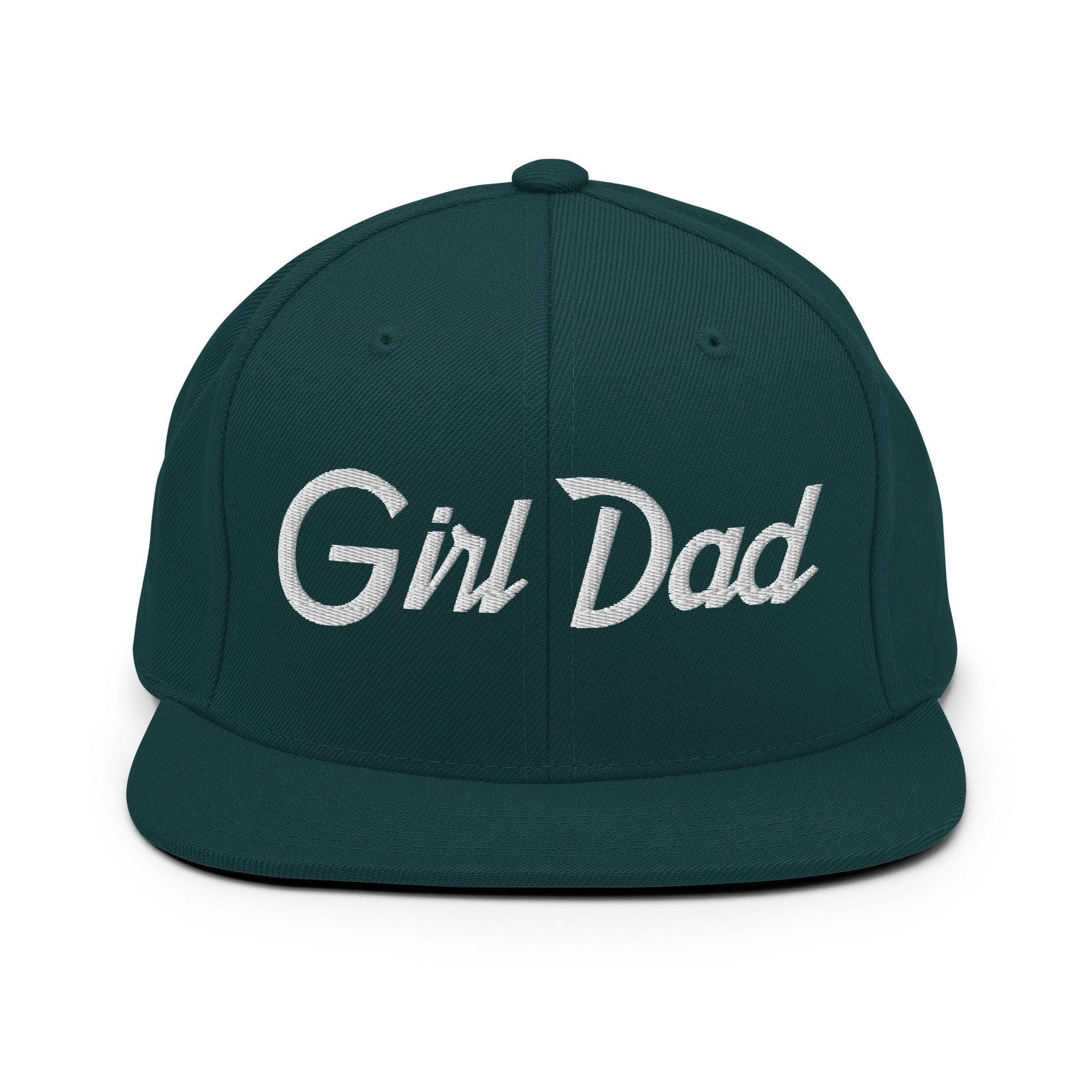 Girl Dad Vintage Sports Script Flat Bill Brim Snapback Hat Spruce Capital Crowns Dad Hats Funny Snapback Hats