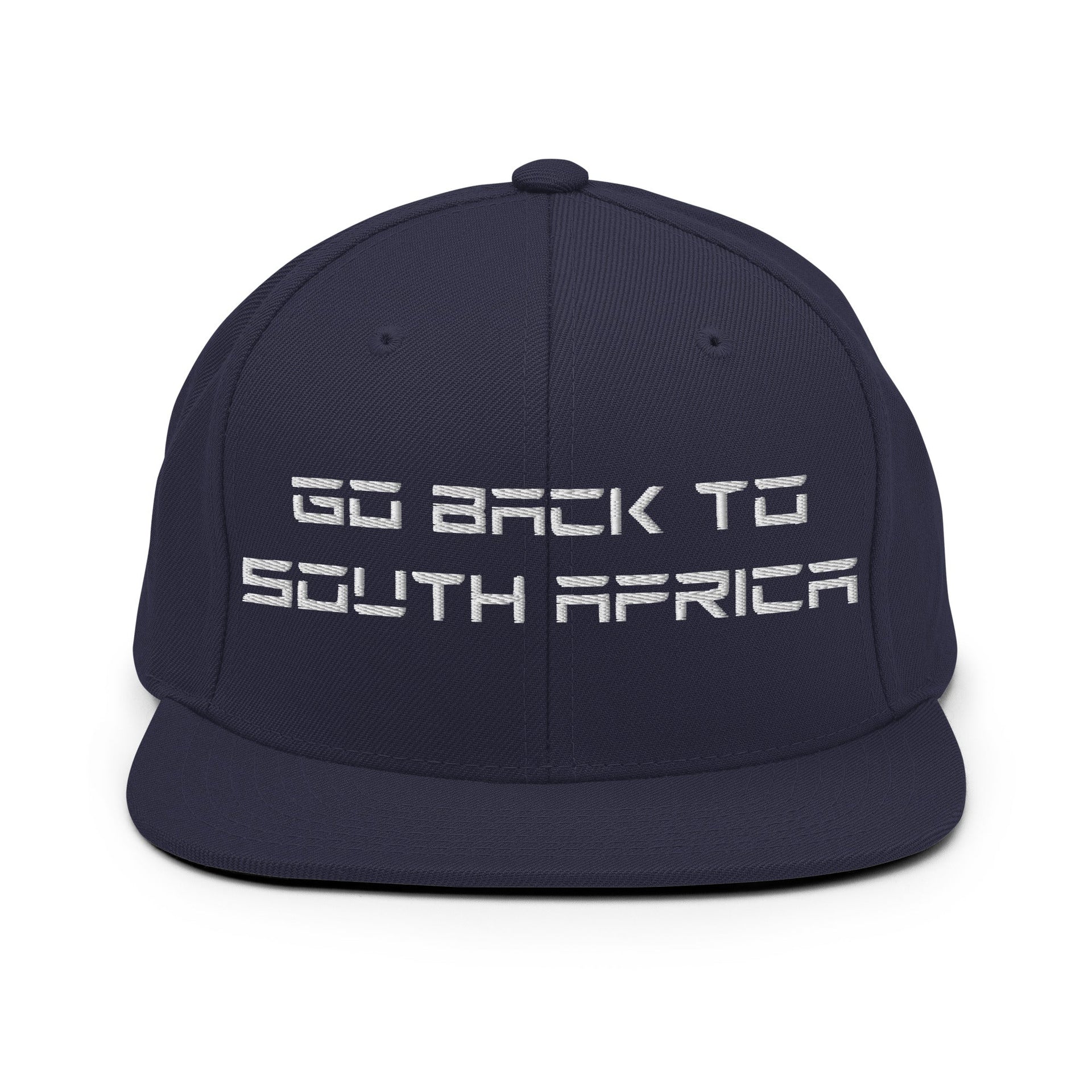 Go Back to South Africa Elon Musk Embroidered Flat Brim Bill Snapback Hat Navy Capital Crowns Liberal Snapback Hats