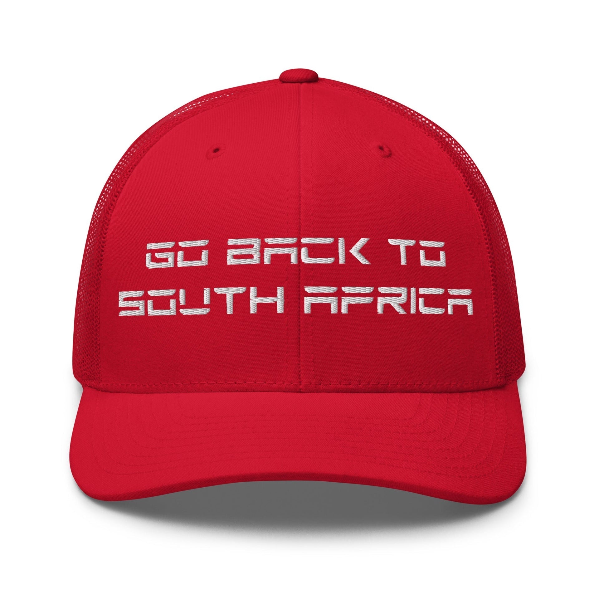 Go Back to South Africa Elon Musk Embroidered Retro Mesh Trucker Hat Red Capital Crowns Liberal Trucker Hats