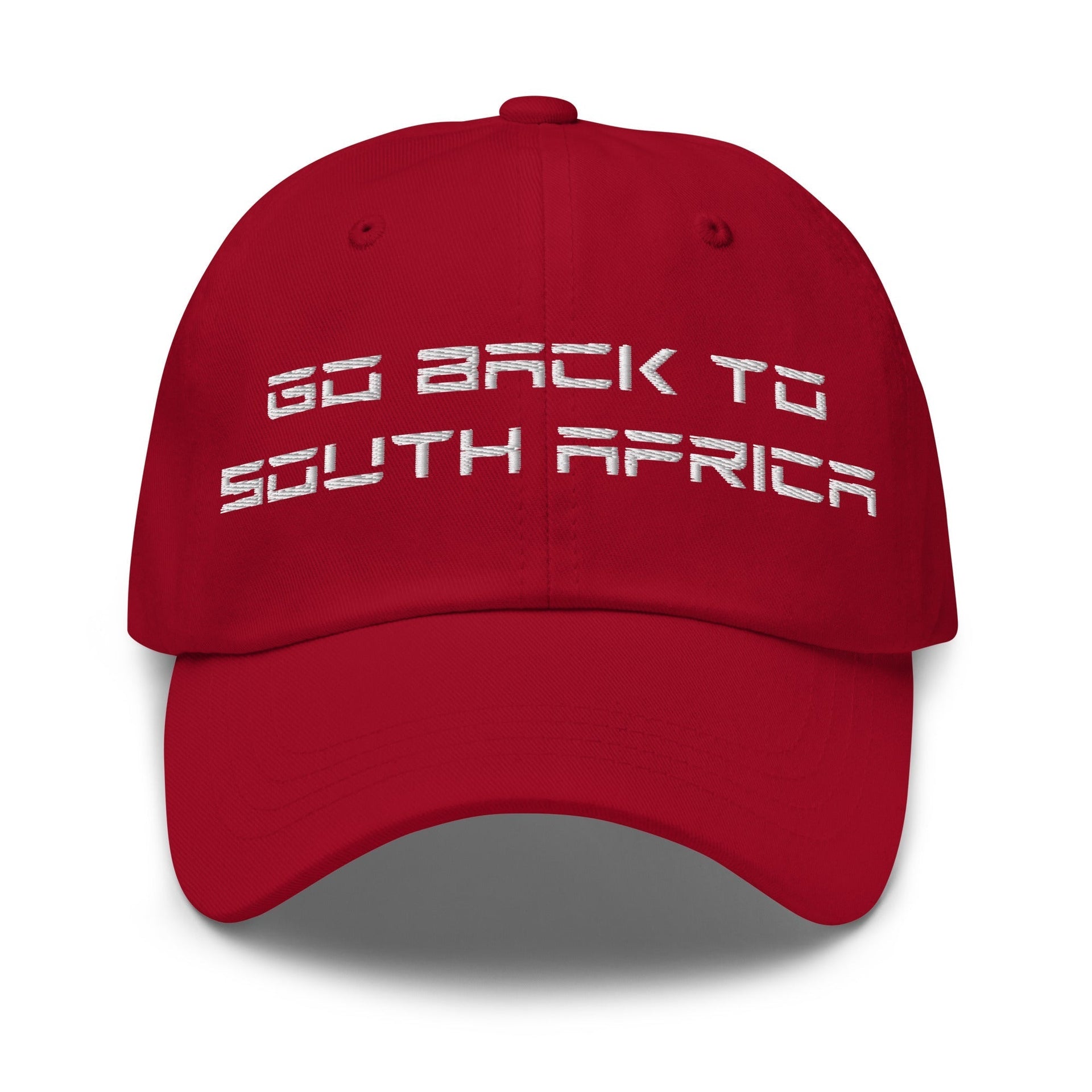 Go Back to South Africa Elon Musk Embroidered Unstructured Dad Hat Cranberry Capital Crowns Dad Hats Liberal