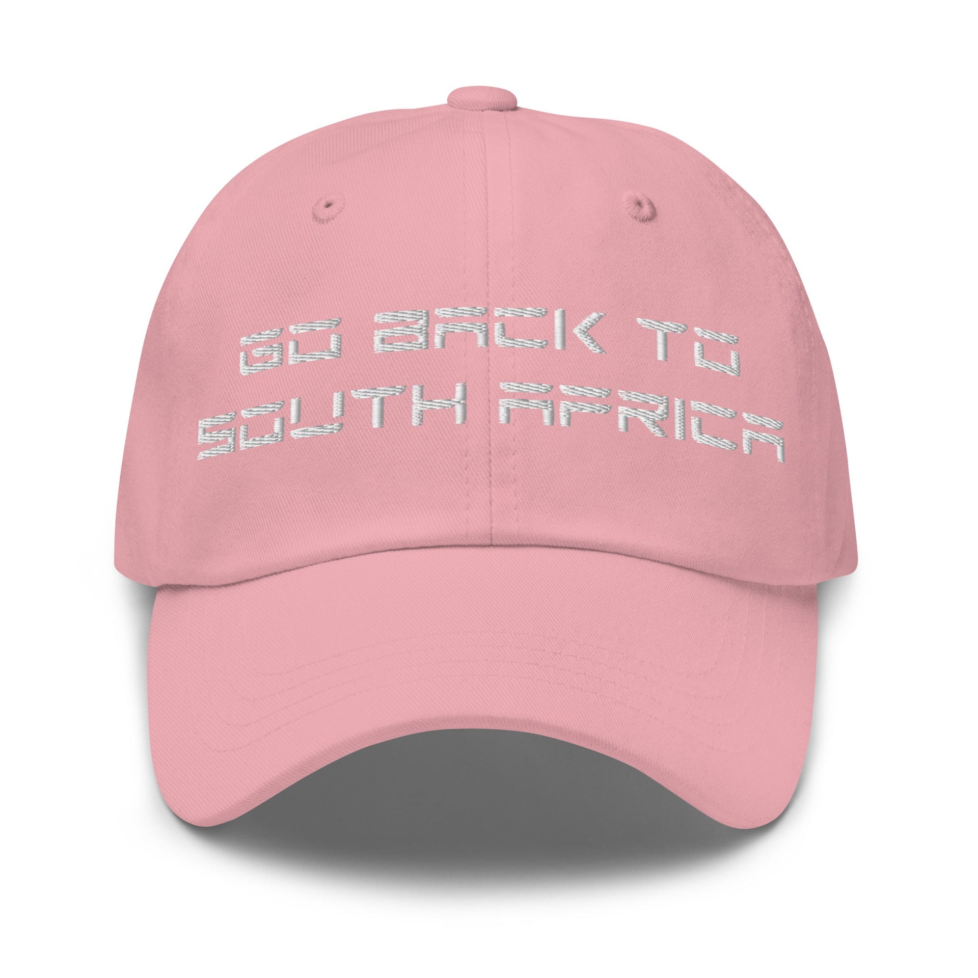 Go Back to South Africa Elon Musk Embroidered Unstructured Dad Hat Pink Capital Crowns Dad Hats Liberal