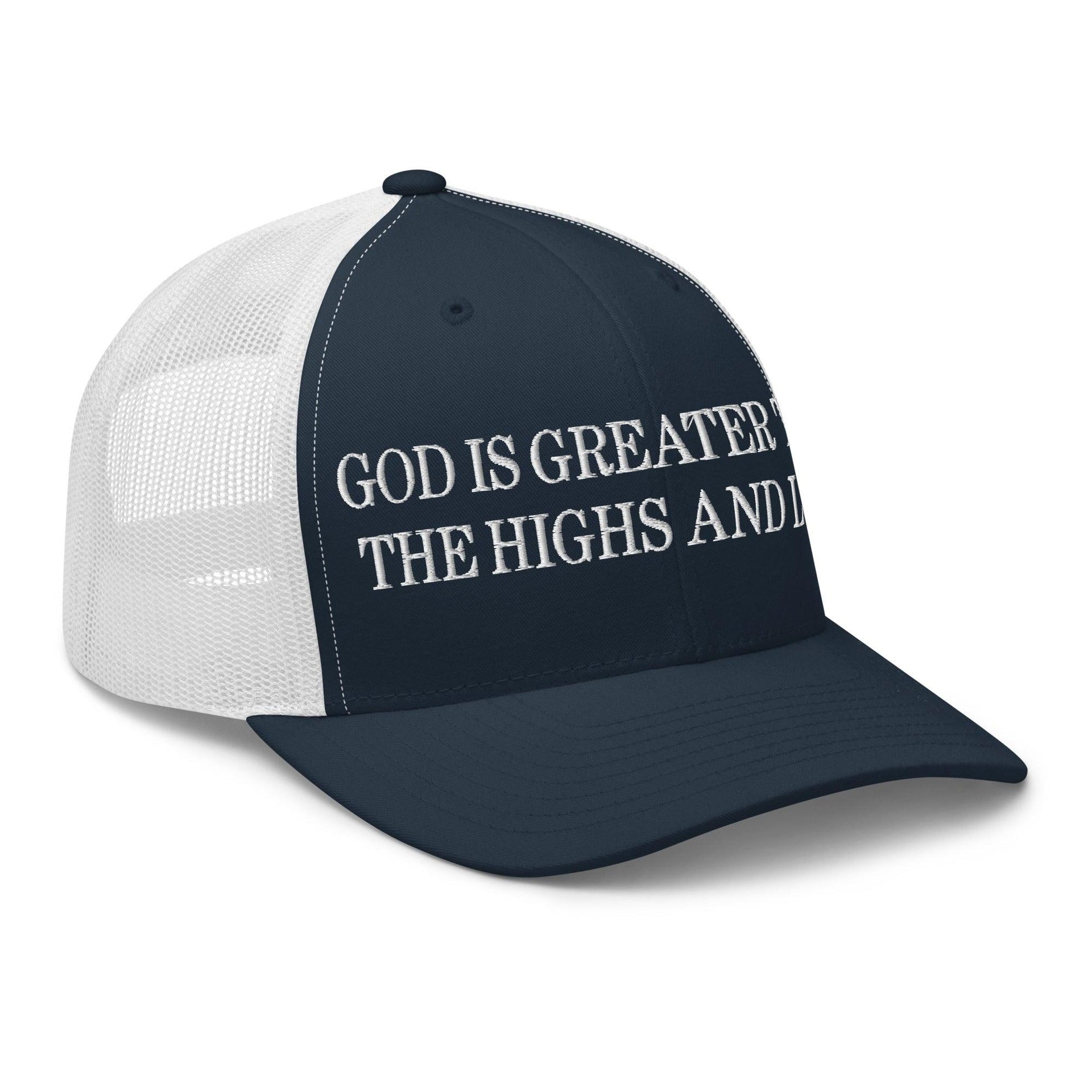 God is Greater than the Highs and Lows Embroidered Mesh Trucker Hat Capital Crowns Religious Trucker Hats