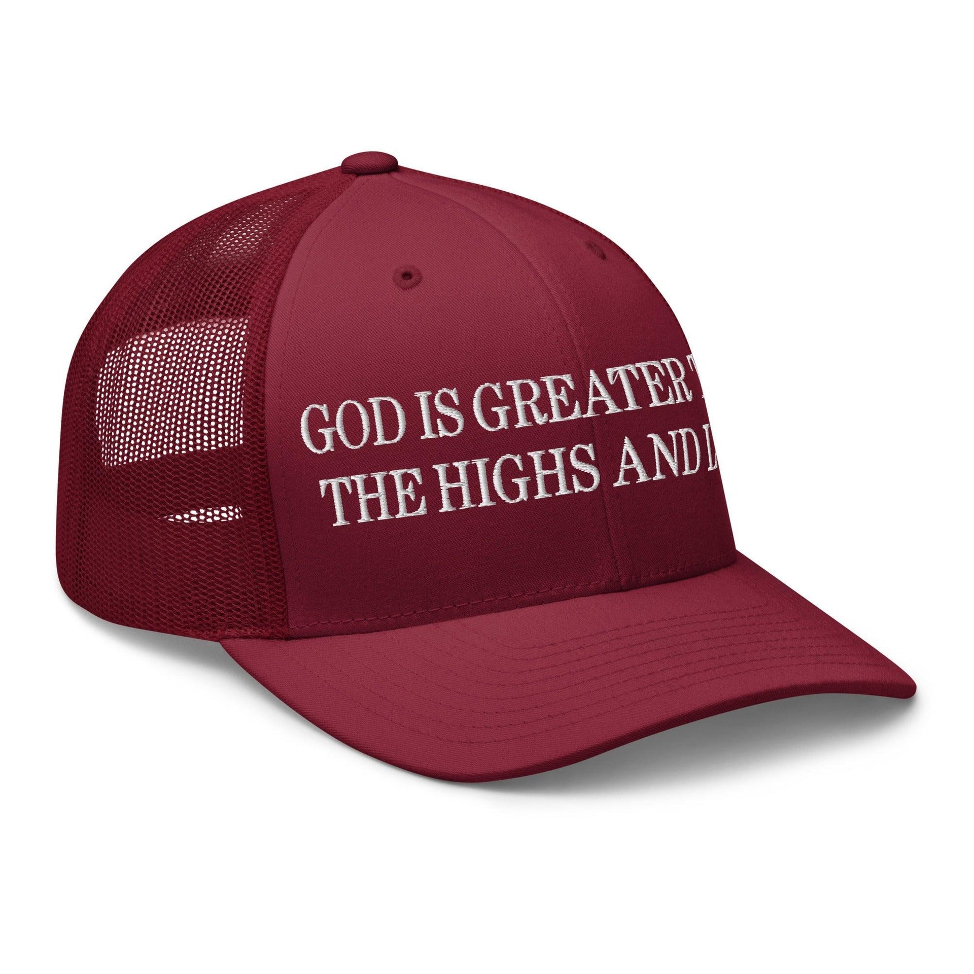 God is Greater than the Highs and Lows Embroidered Mesh Trucker Hat Capital Crowns Religious Trucker Hats