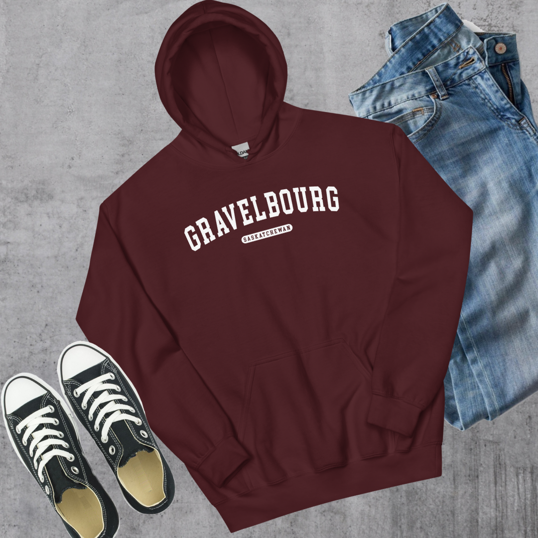 Gravelbourg College Hoodie Maroon Canadian City Apparel