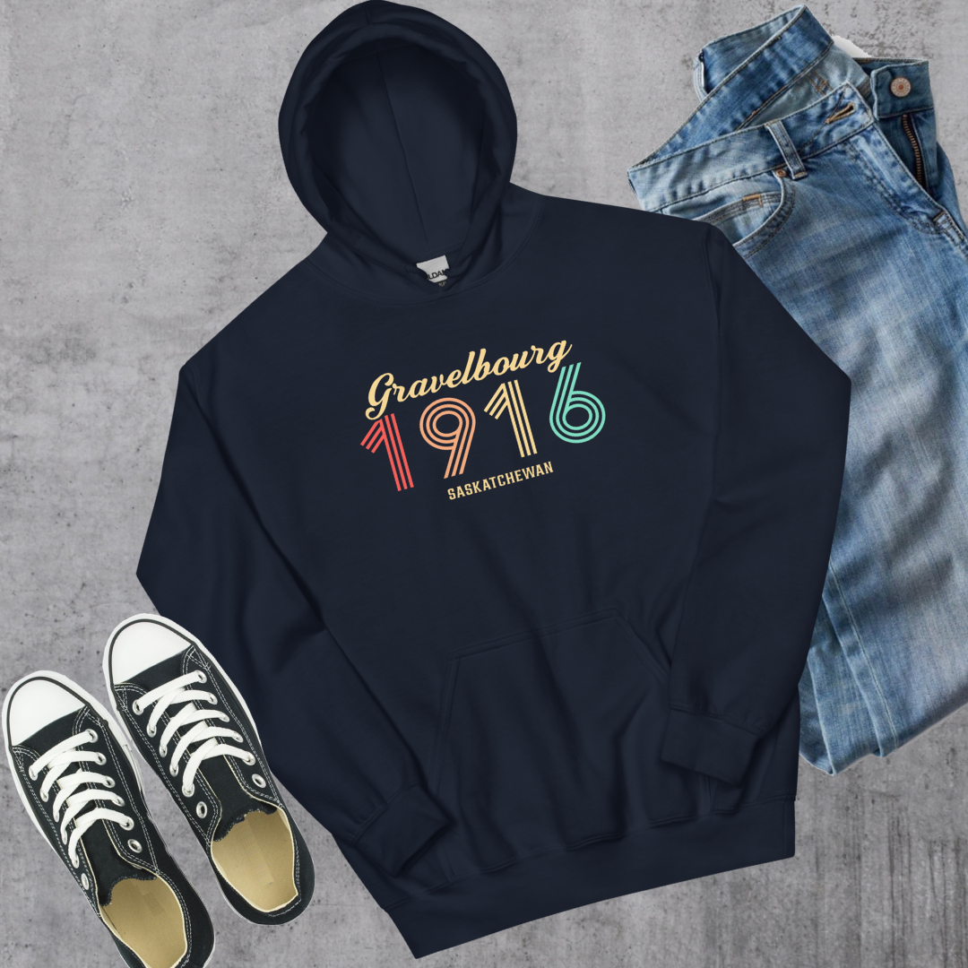 Gravelbourg Vintage Hoodie Navy Canadian City Apparel