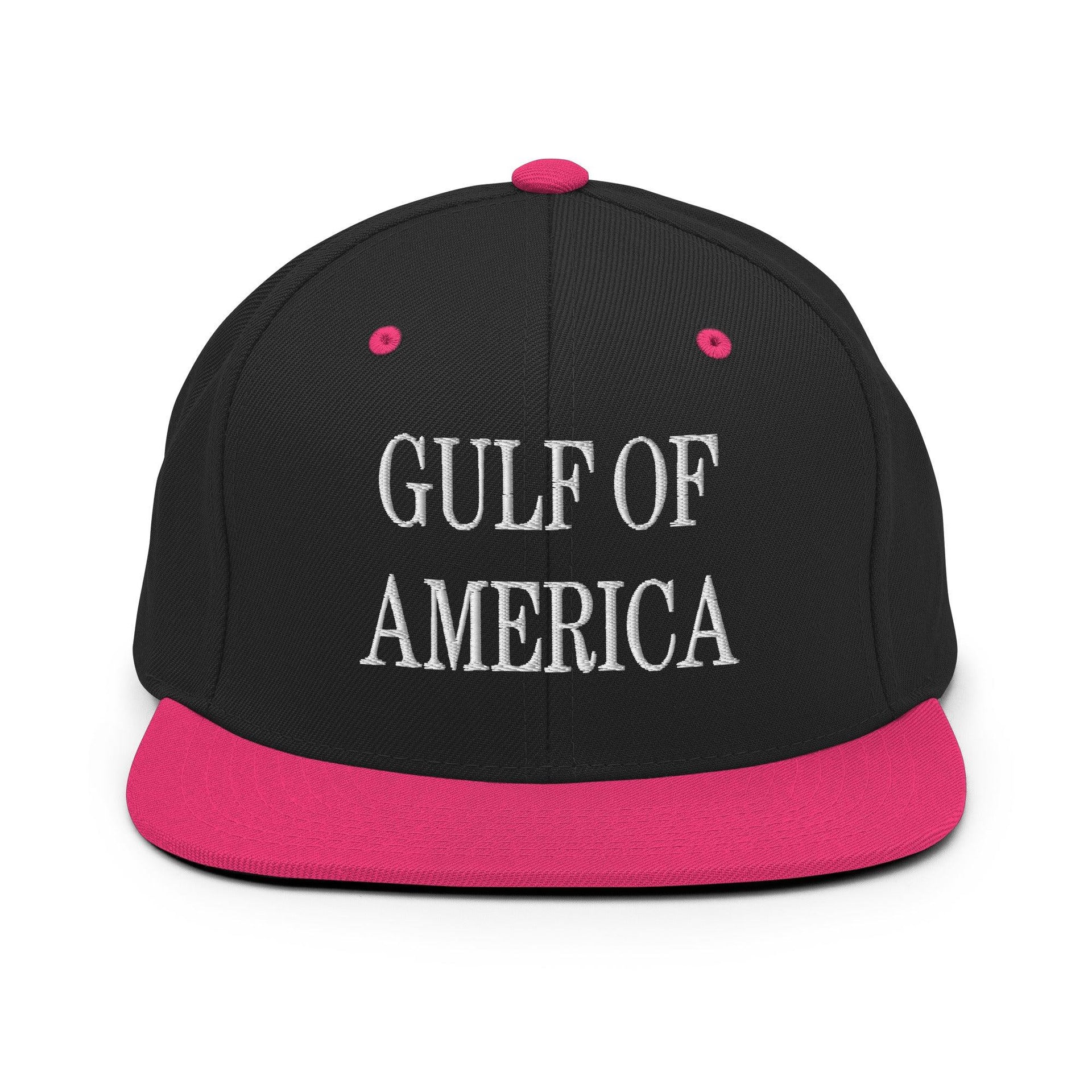 Gulf of America Embroidered Flat Bill Brim Snapback Hat Black Neon Pink Capital Crowns Conservative LADs Make Again Snapback Hats
