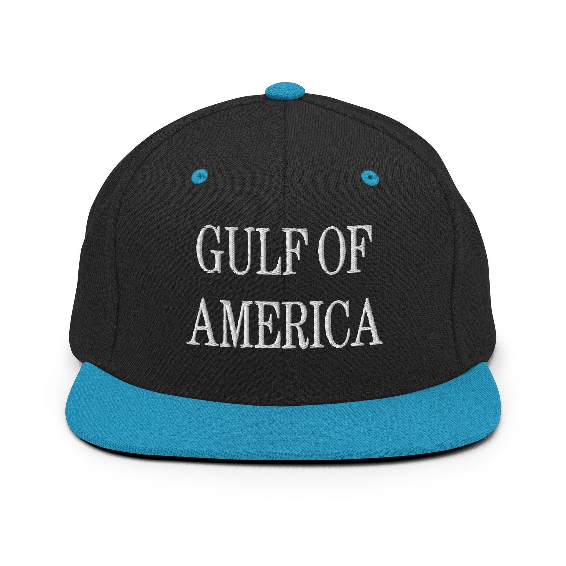 Gulf of America Embroidered Flat Bill Brim Snapback Hat Black Teal Capital Crowns Conservative LADs Make Again Snapback Hats