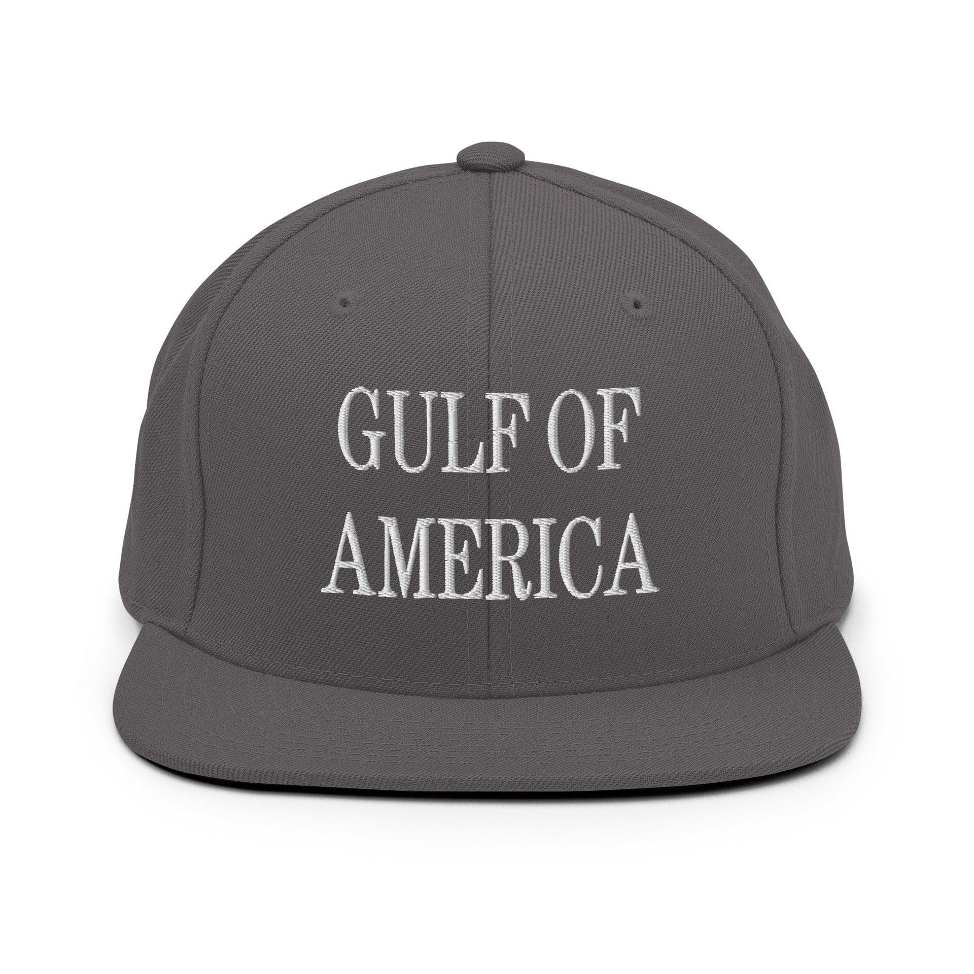 Gulf of America Embroidered Flat Bill Brim Snapback Hat Dark Grey Capital Crowns Conservative LADs Make Again Snapback Hats