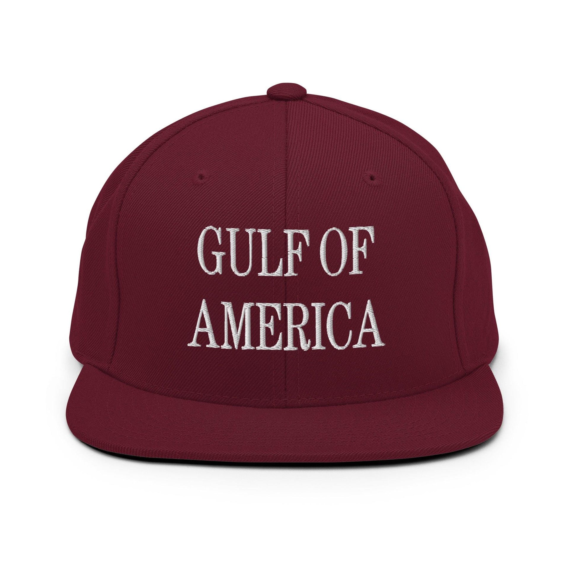 Gulf of America Embroidered Flat Bill Brim Snapback Hat Maroon Capital Crowns Conservative LADs Make Again Snapback Hats