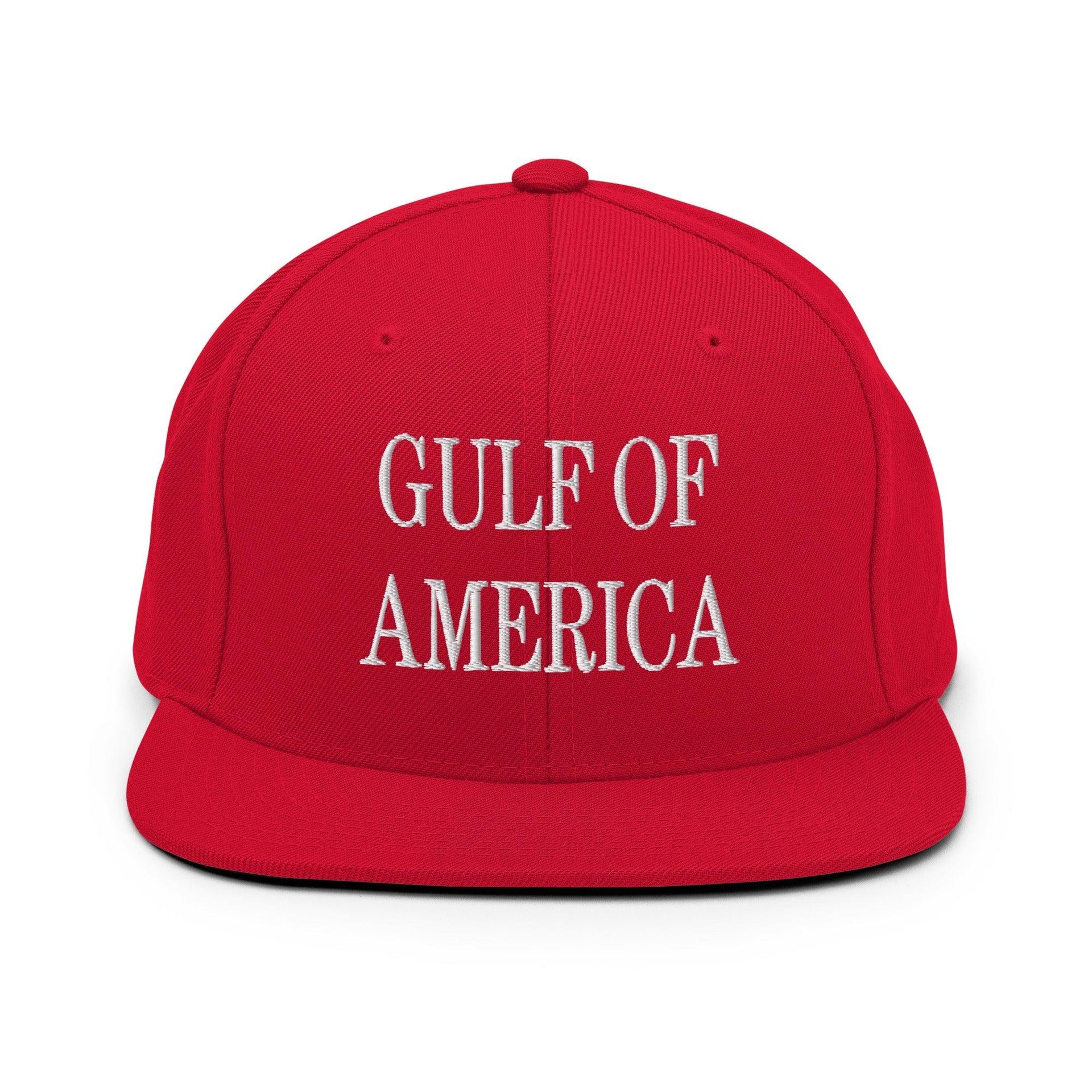 Gulf of America Embroidered Flat Bill Brim Snapback Hat Red Capital Crowns Conservative LADs Make Again Snapback Hats
