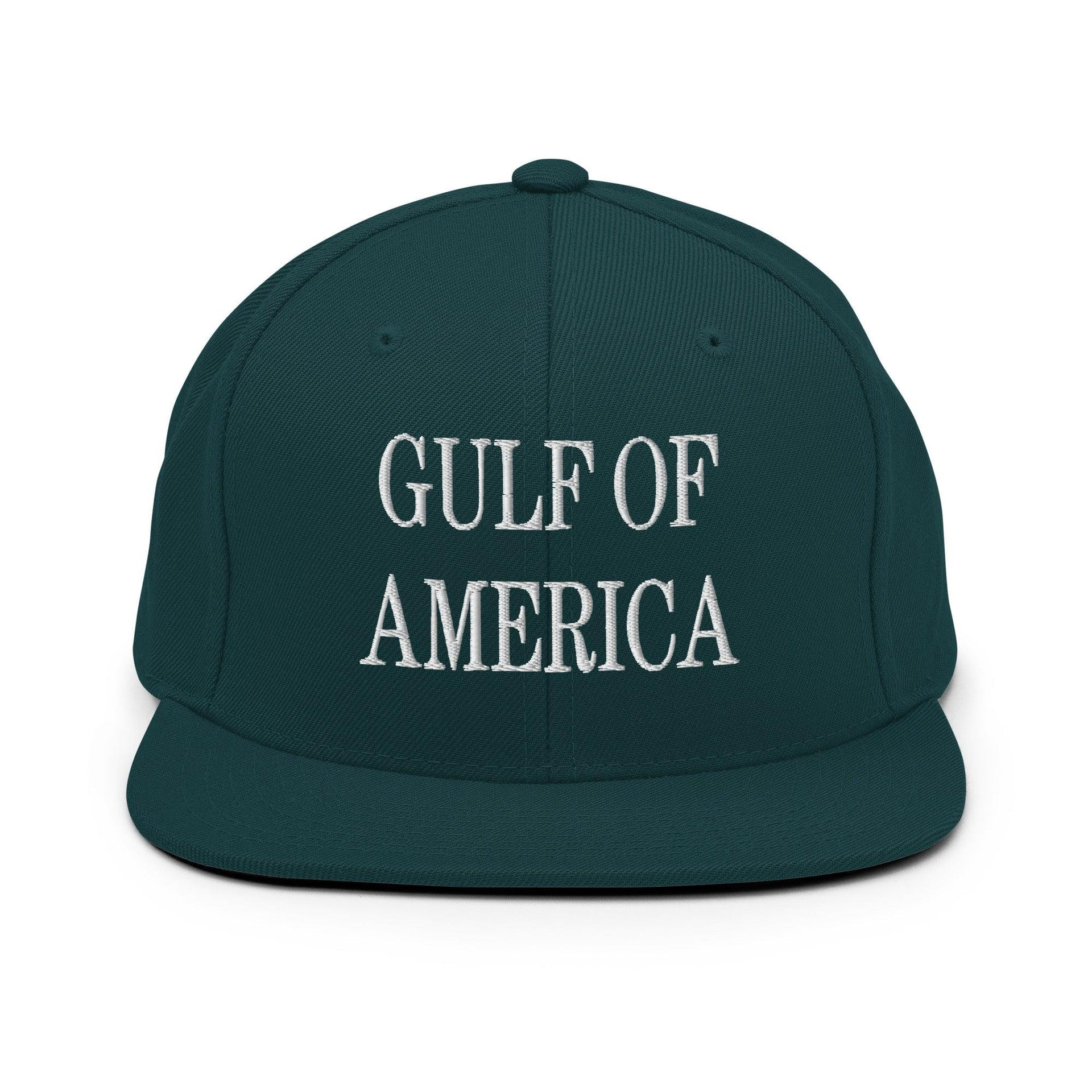 Gulf of America Embroidered Flat Bill Brim Snapback Hat Spruce Capital Crowns Conservative LADs Make Again Snapback Hats