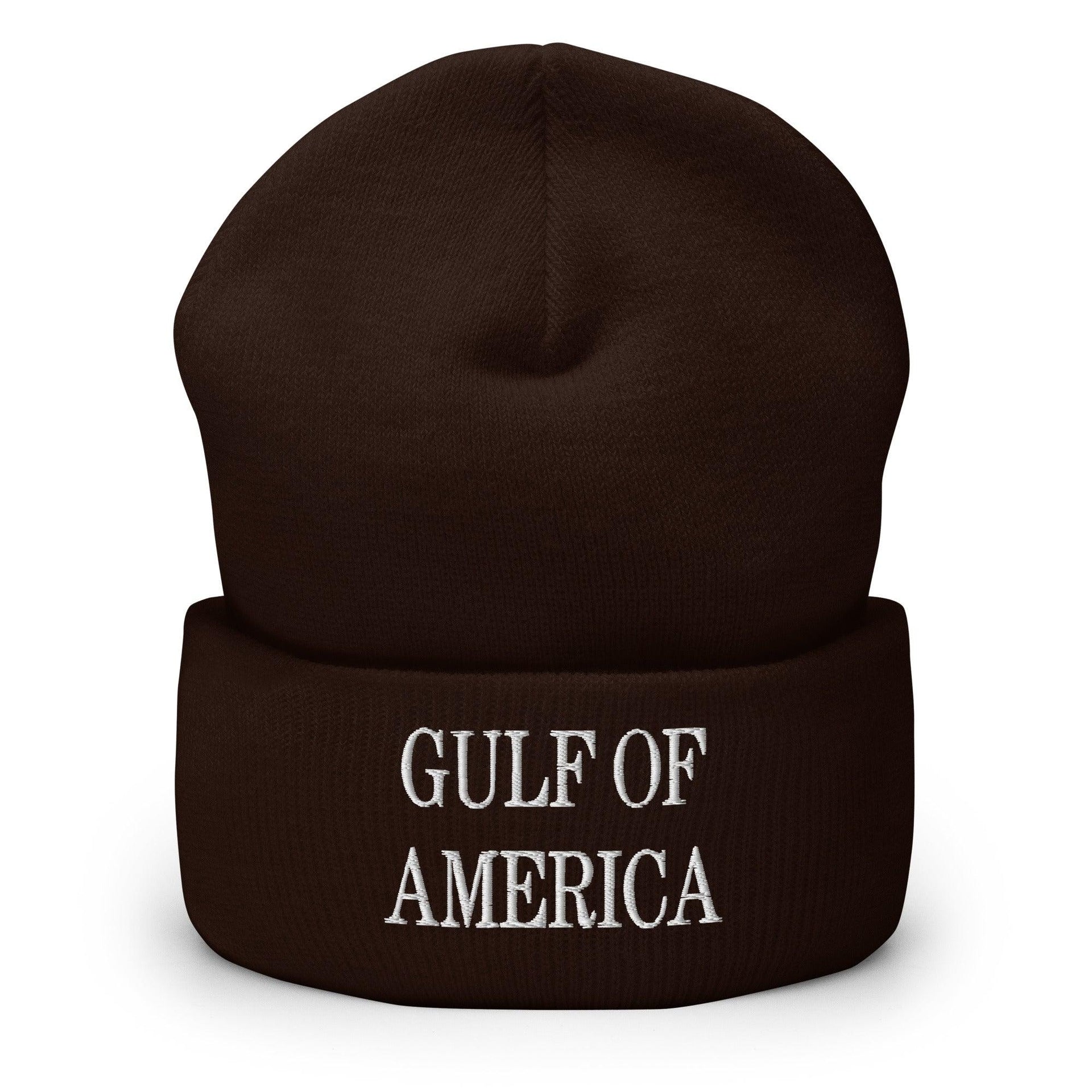 Gulf of America Embroidered Knit Cuffed Beanie Brown Beanies Capital Crowns Conservative LADs Make Again