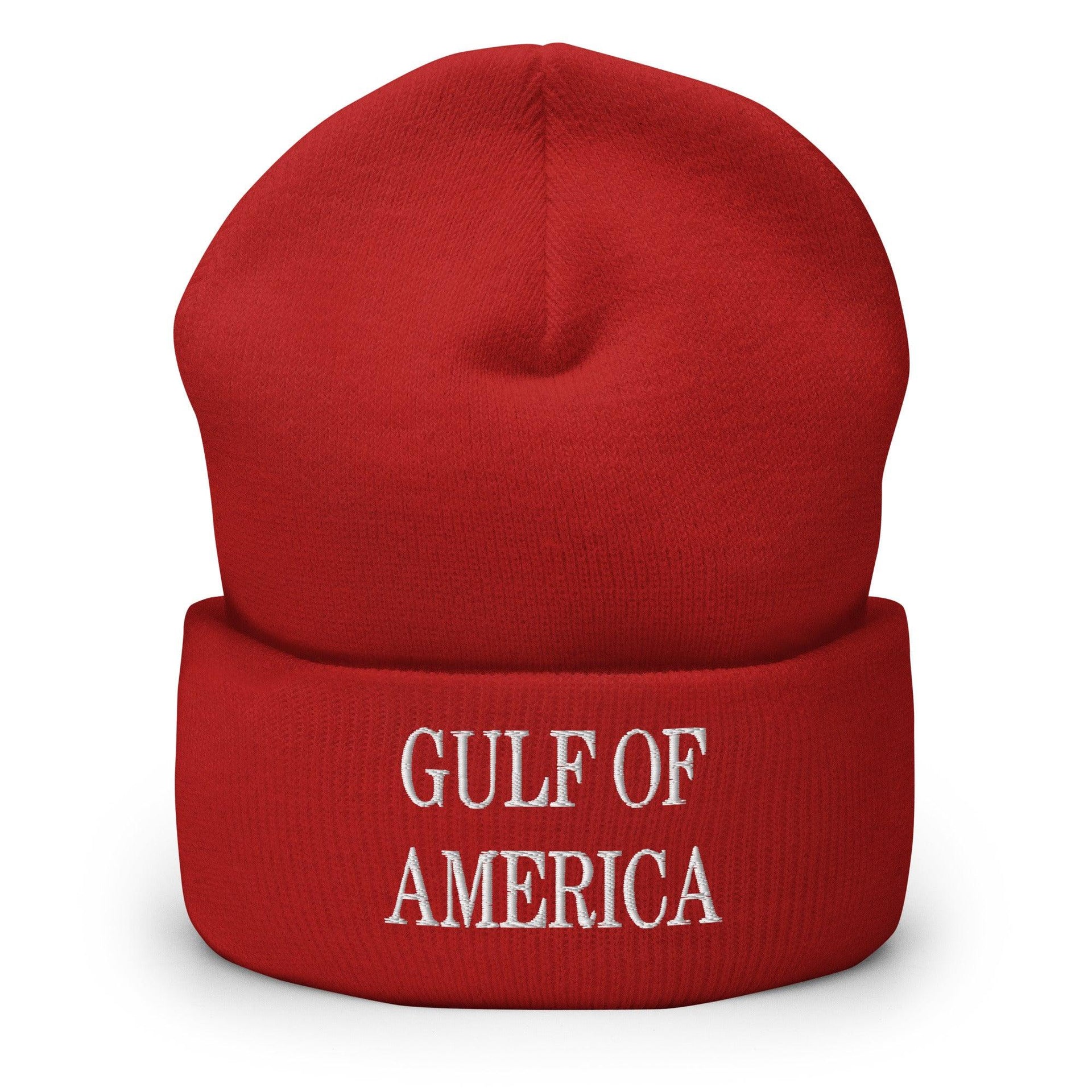 Gulf of America Embroidered Knit Cuffed Beanie Red Beanies Capital Crowns Conservative LADs Make Again