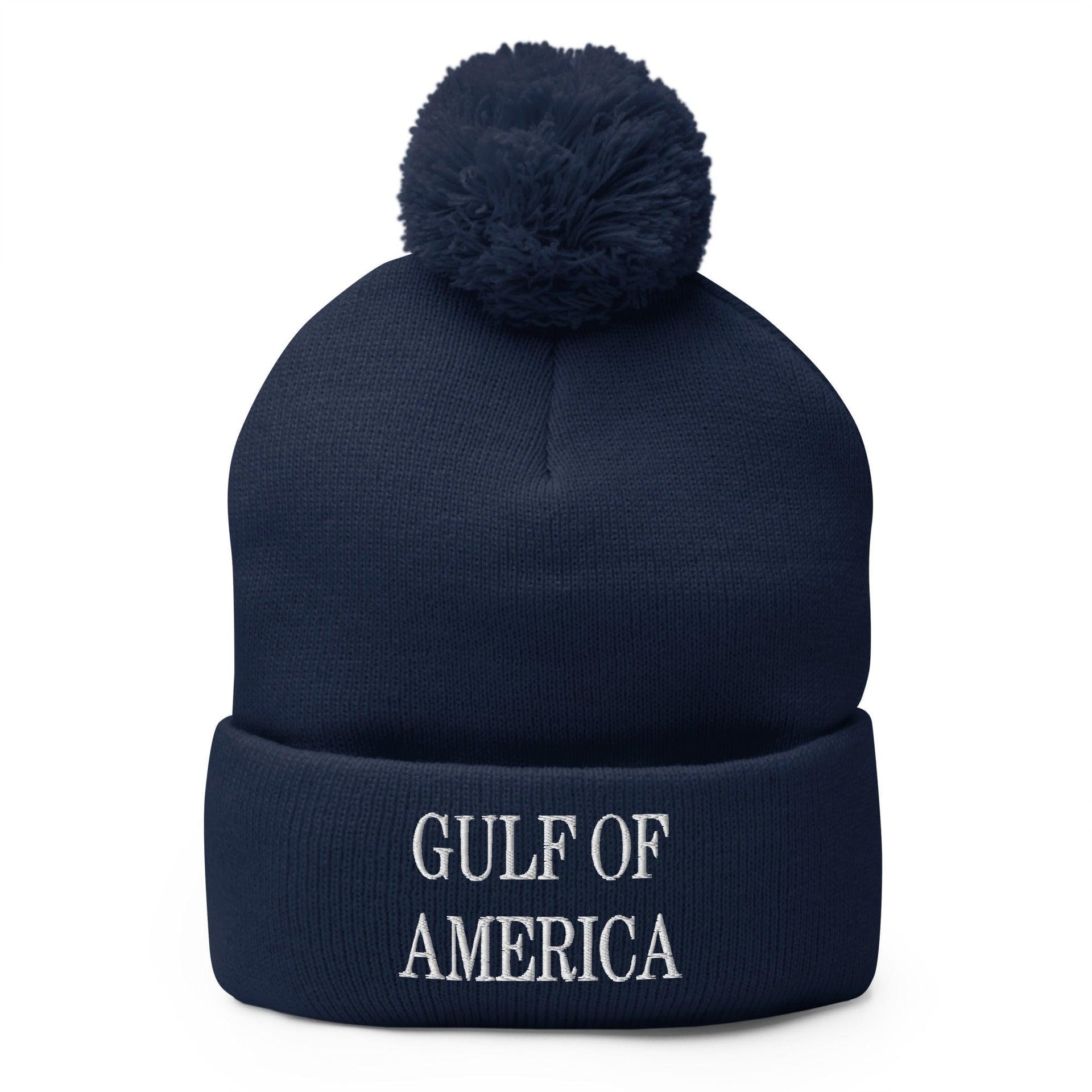 Gulf of America Embroidered Knit Pom Pom Beanie Navy Beanies Capital Crowns Conservative LADs Make Again
