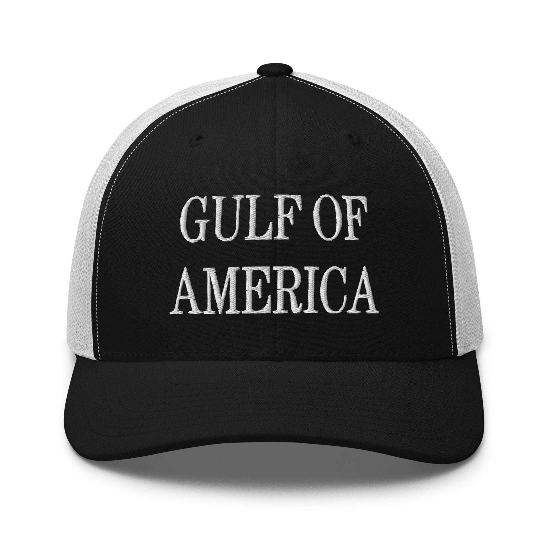 Gulf of America Embroidered Mesh Trucker Hat Black White Capital Crowns Conservative LADs Make Again Trucker Hats