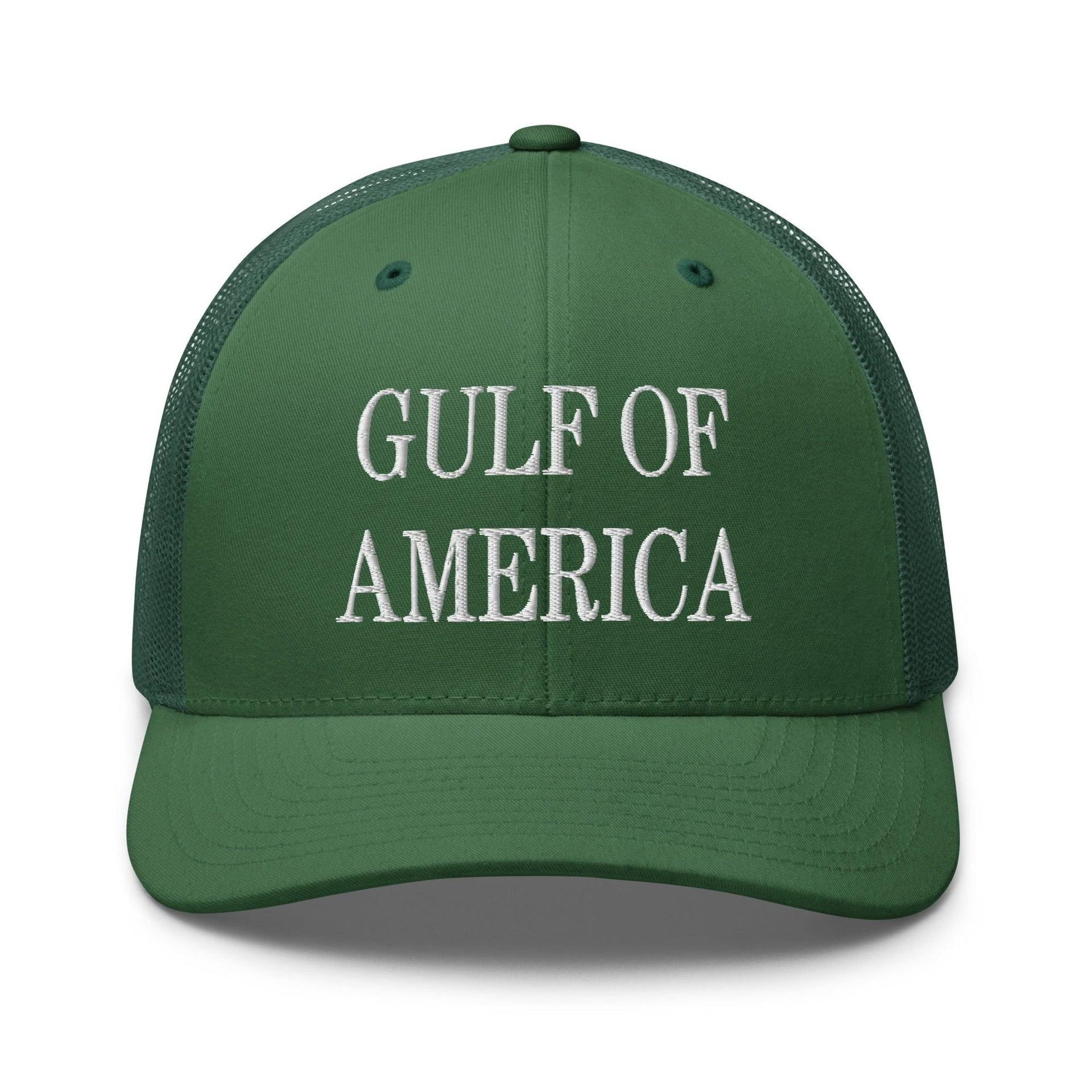 Gulf of America Embroidered Mesh Trucker Hat Evergreen Capital Crowns Conservative LADs Make Again Trucker Hats