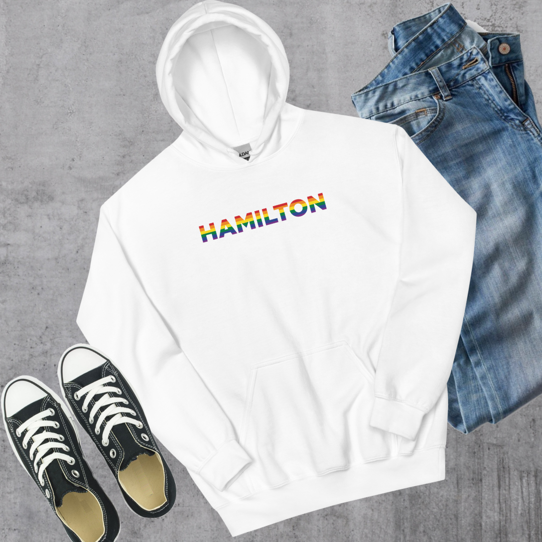 Hamilton ON Pride Hoodie White Canadian City Apparel