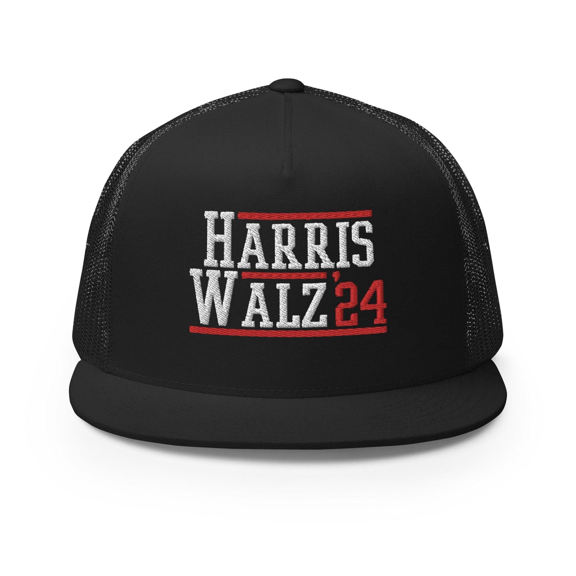 Harris Walz 2024 24 Flat Bill Brim Trucker Hat Black Capital Crowns LADs Liberal Snapback Hats Trucker Hats