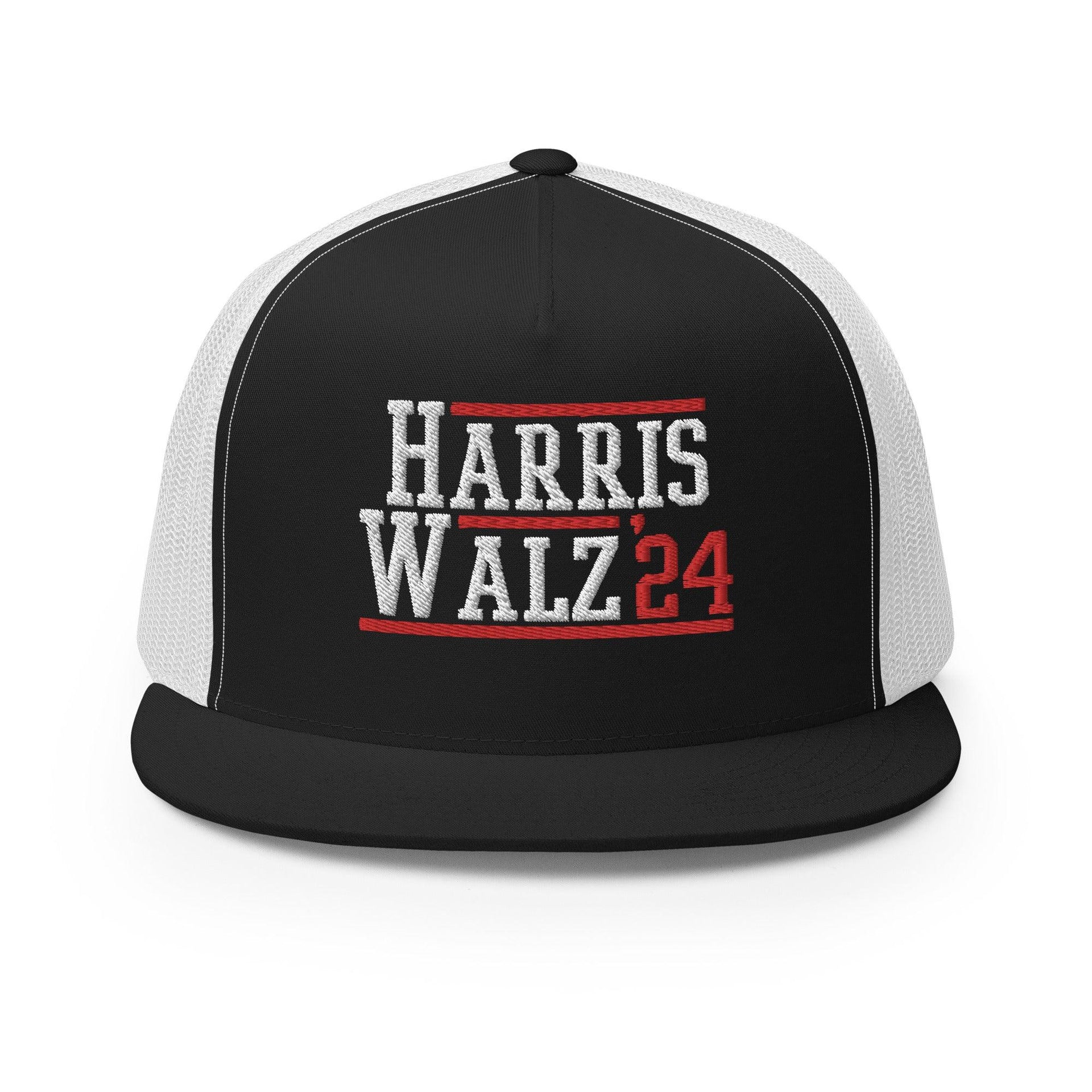 Harris Walz 2024 24 Flat Bill Brim Trucker Hat Black White Capital Crowns LADs Liberal Snapback Hats Trucker Hats