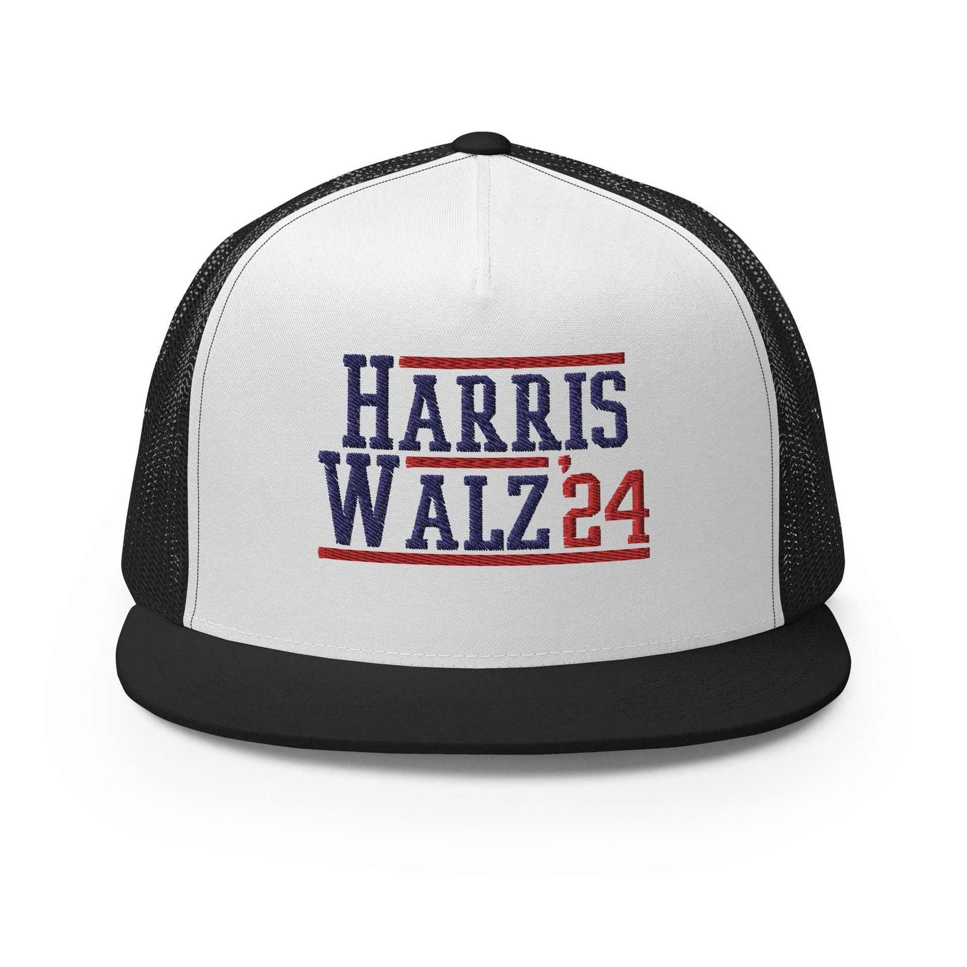 Harris Walz 2024 24 Flat Bill Brim Trucker Hat Black White Black Capital Crowns LADs Liberal Snapback Hats Trucker Hats