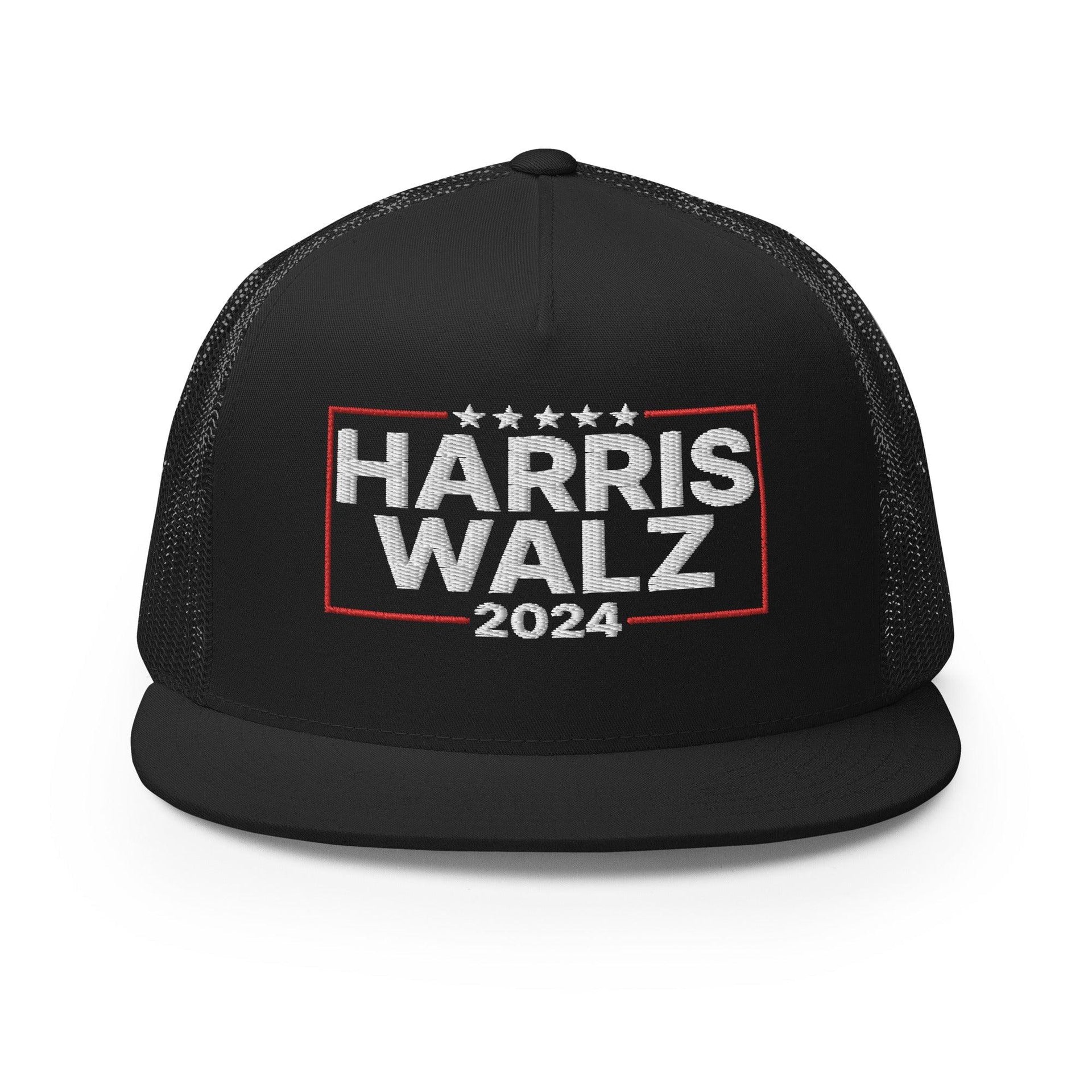 Harris Walz 2024 Flat Bill Brim Trucker Hat Black Capital Crowns LADs Liberal Snapback Hats Trucker Hats