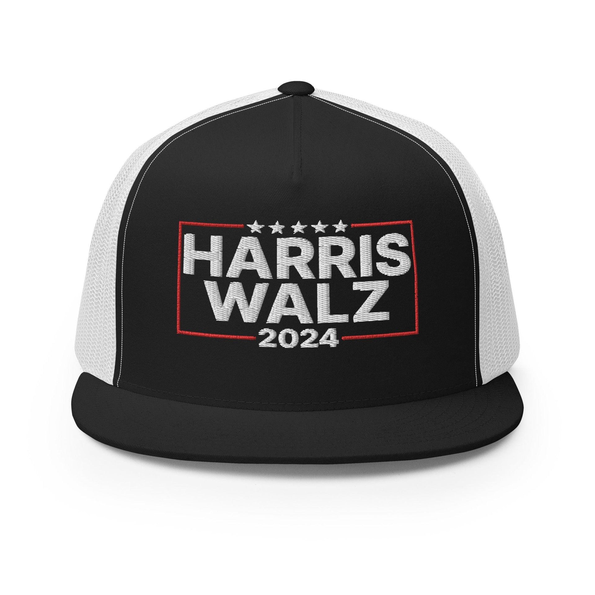 Harris Walz 2024 Flat Bill Brim Trucker Hat Black White Capital Crowns LADs Liberal Snapback Hats Trucker Hats
