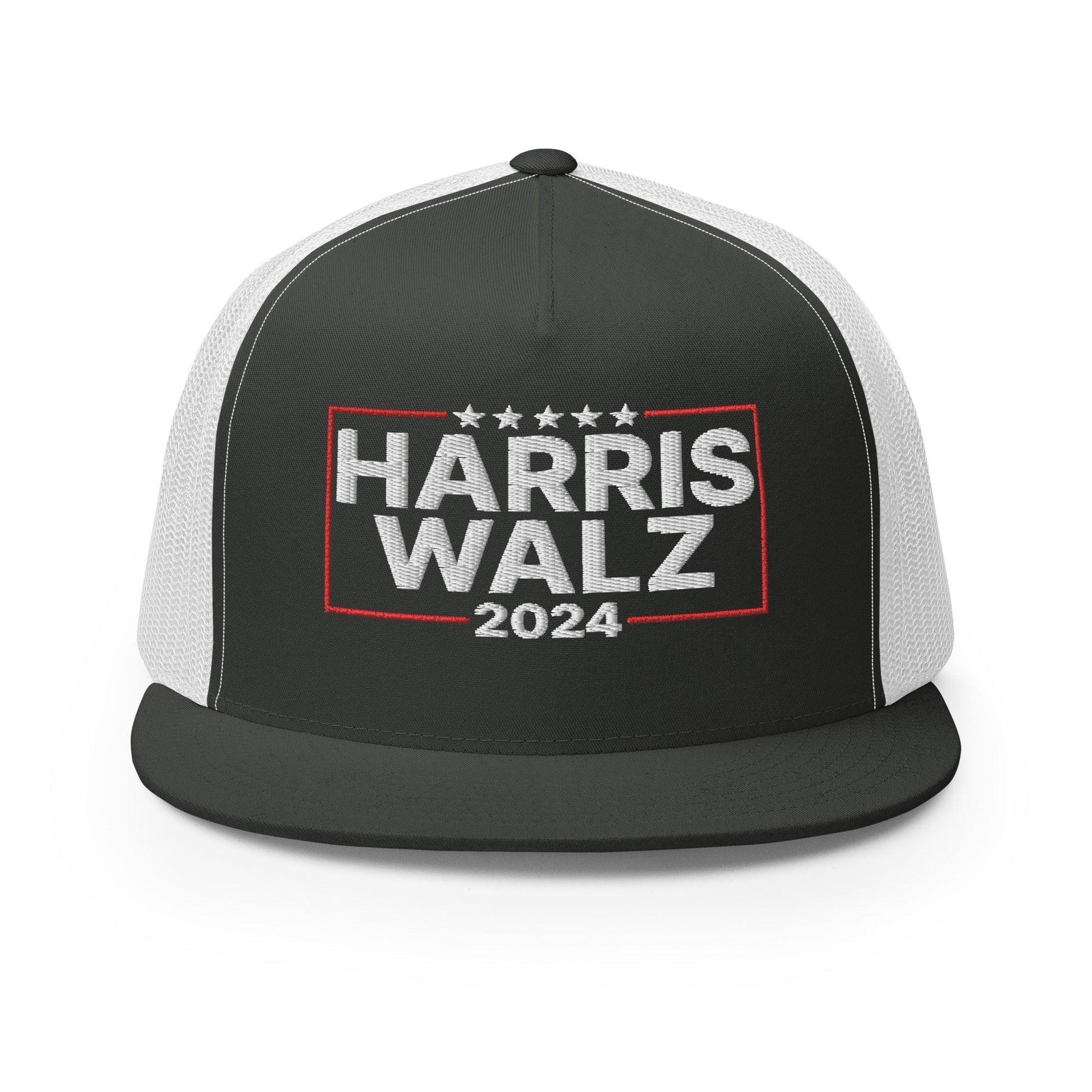Harris Walz 2024 Flat Bill Brim Trucker Hat Charcoal White Capital Crowns LADs Liberal Snapback Hats Trucker Hats