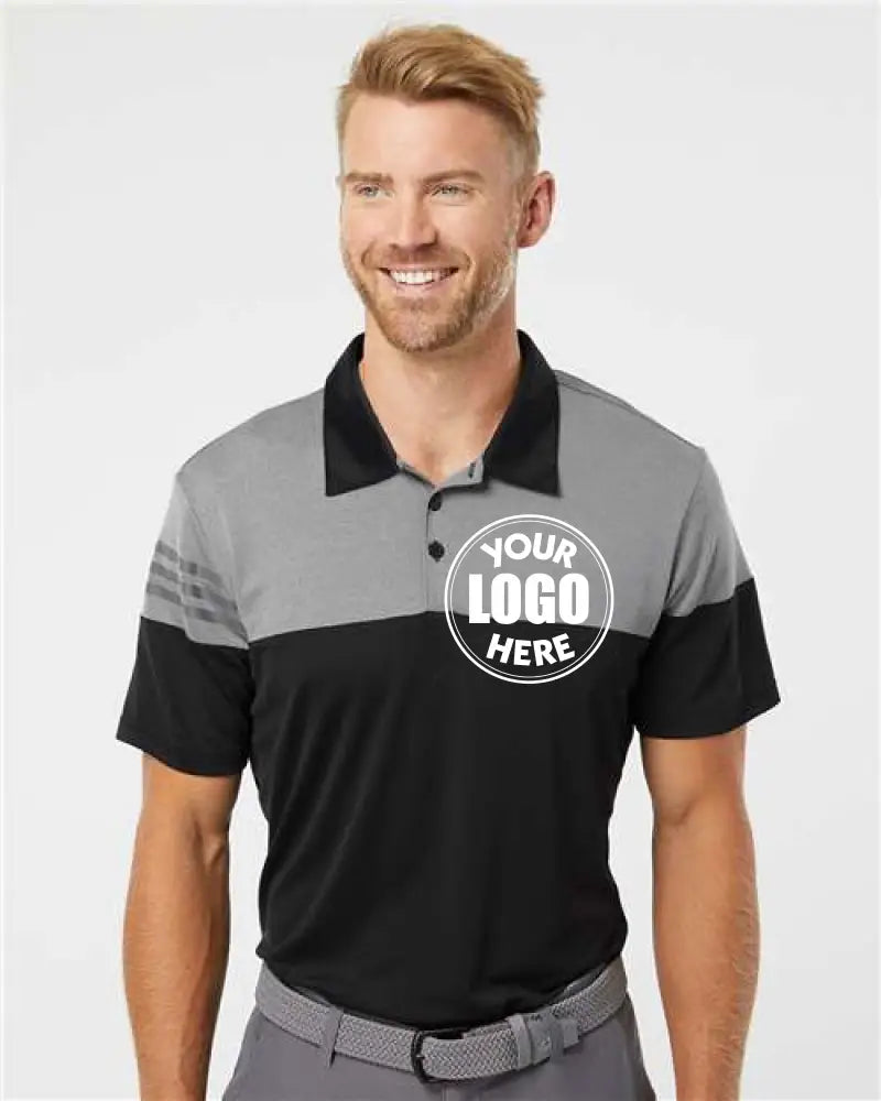 Heathered 3-Stripes Colorblocked Polo Black Vista Grey Adidas Sport Shirts