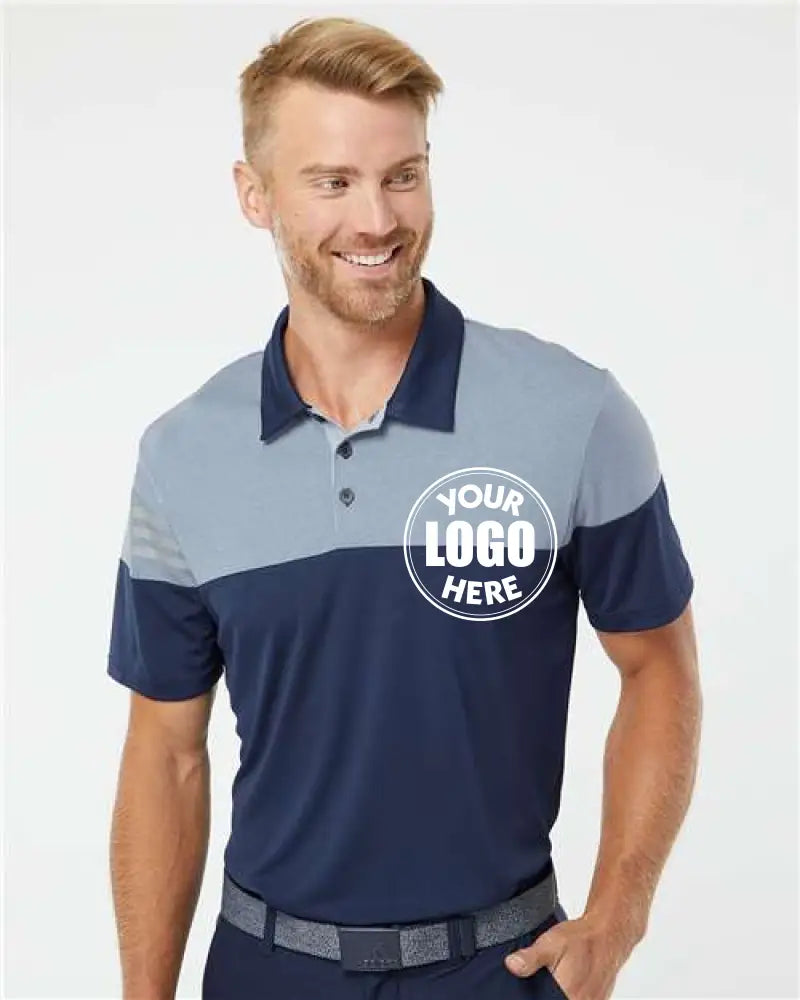 Heathered 3-Stripes Colorblocked Polo Collegiate Navy Mid Grey Adidas Sport Shirts