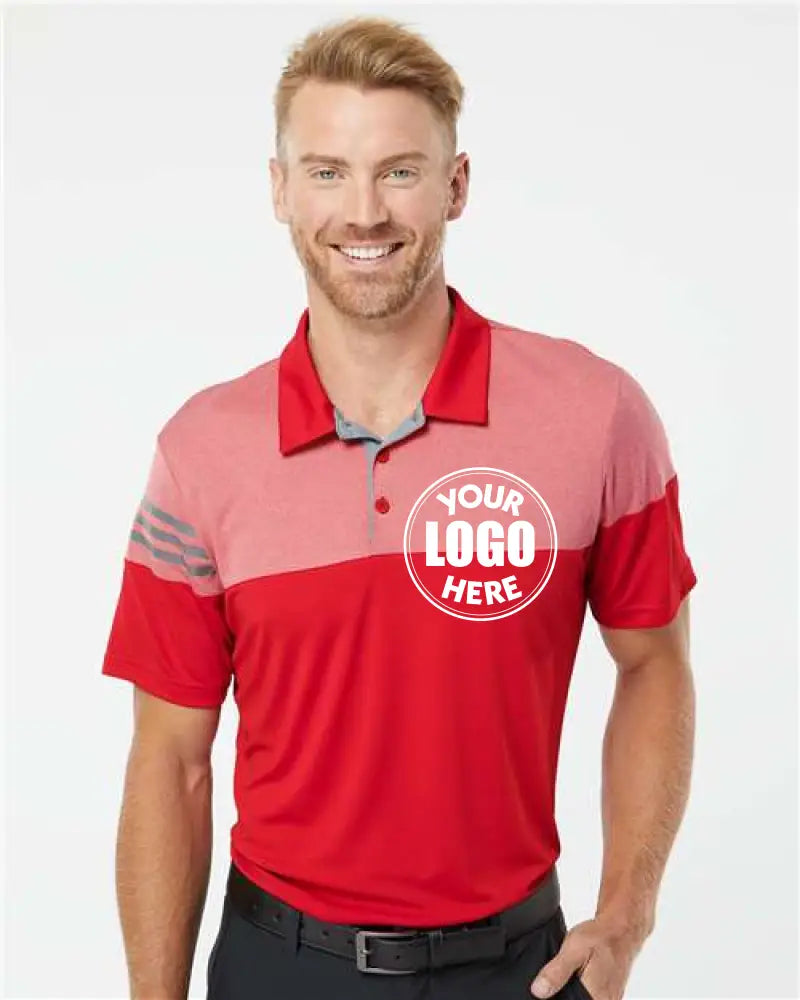 Heathered 3-Stripes Colorblocked Polo Power Red Adidas Sport Shirts