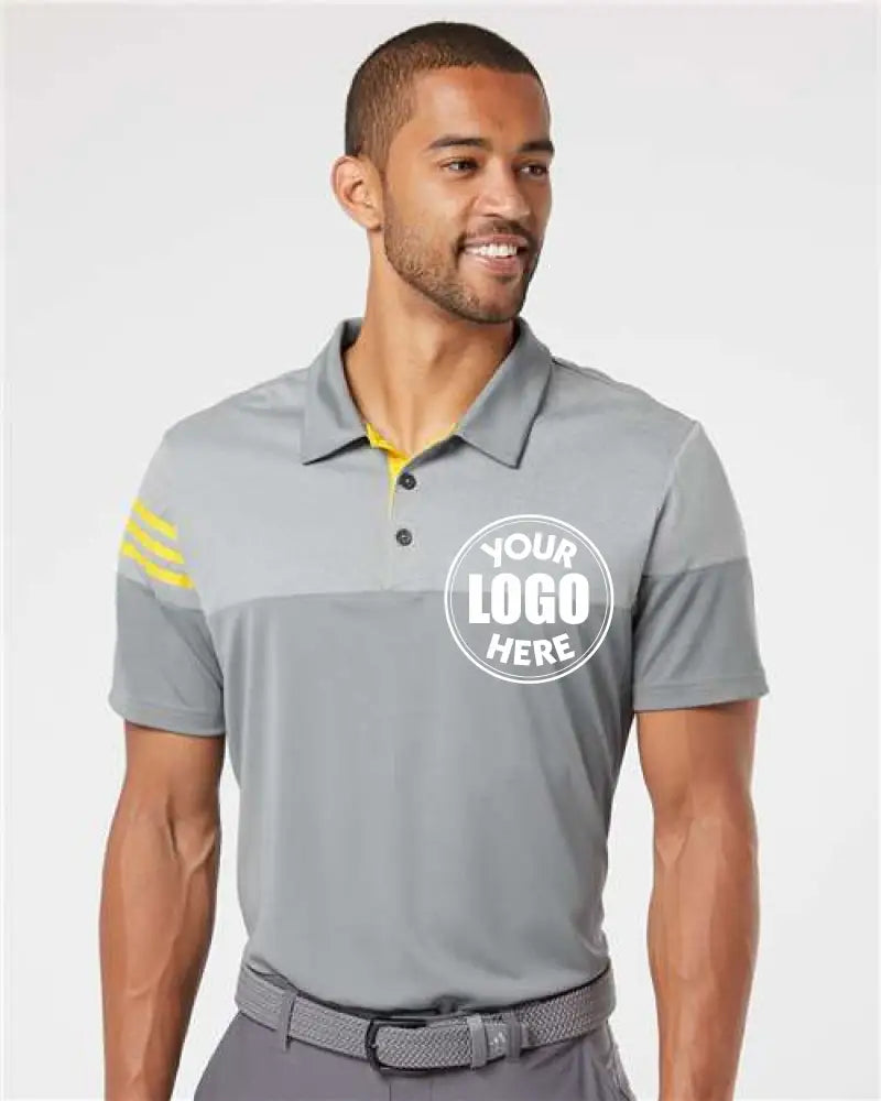 Heathered 3-Stripes Colorblocked Polo Vista Grey EQT Yellow Adidas Sport Shirts