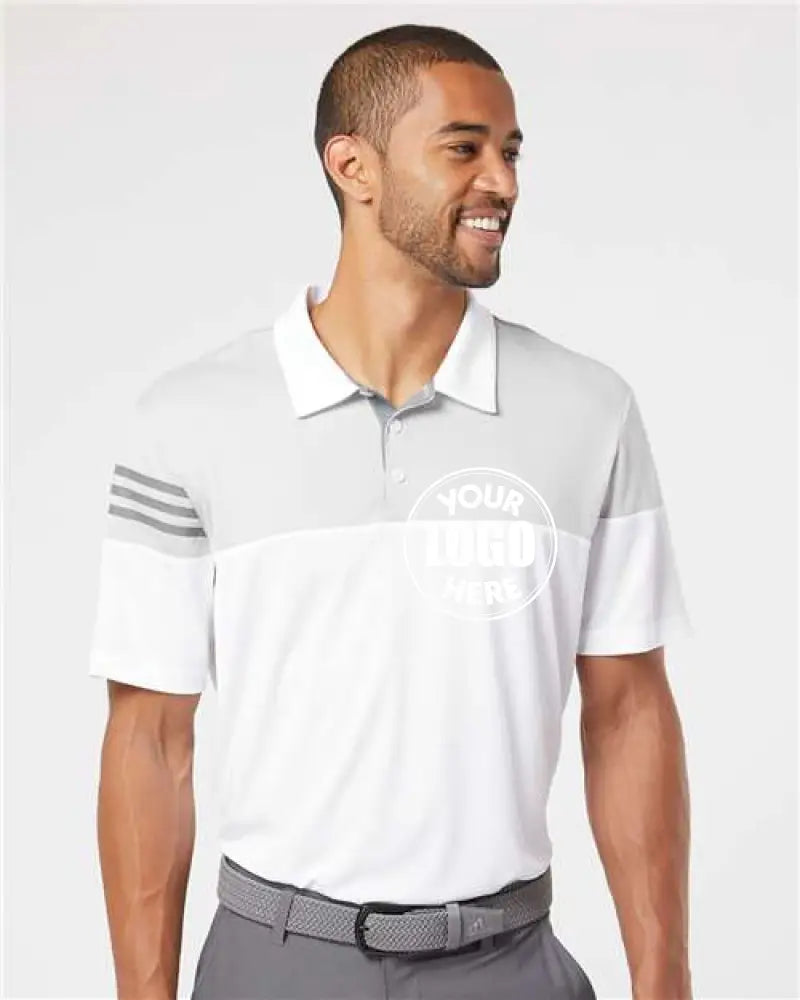 Heathered 3-Stripes Colorblocked Polo White Vista Grey Adidas Sport Shirts